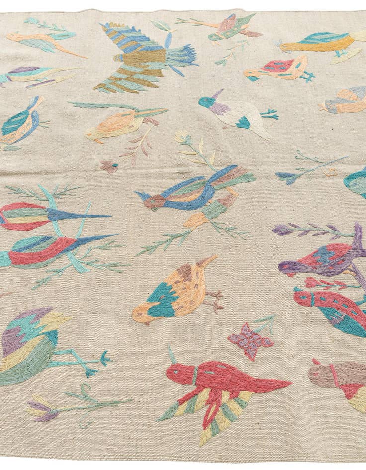 Detail image of  5' 2 x 6' 2  Hand Woven Kilim Suzani Wool Rug