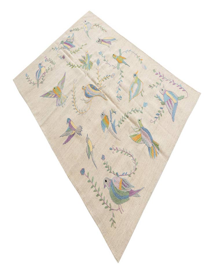 Detail image of  4' x 6'  Hand Woven Kilim Suzani Wool Rug