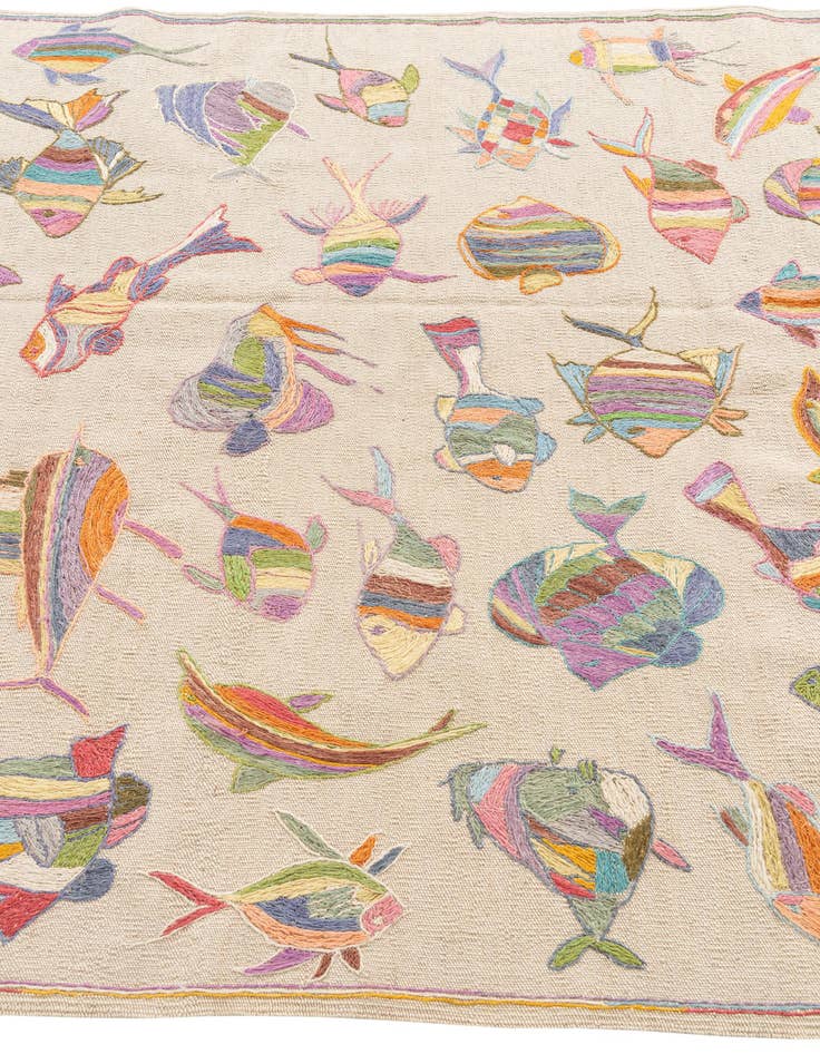 Detail image of  4' 5 x 5' 9  Hand Woven Kilim Suzani Wool Rug