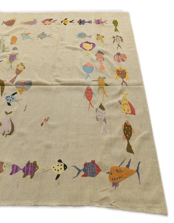 Detail image of  6' 7 x 9' 7  Hand Woven Kilim Suzani Wool Rug