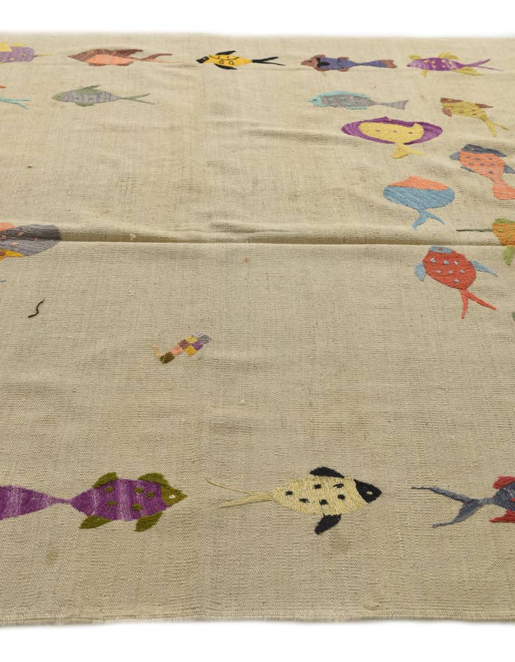 Detail image of  6' 7 x 9' 7  Hand Woven Kilim Suzani Wool Rug