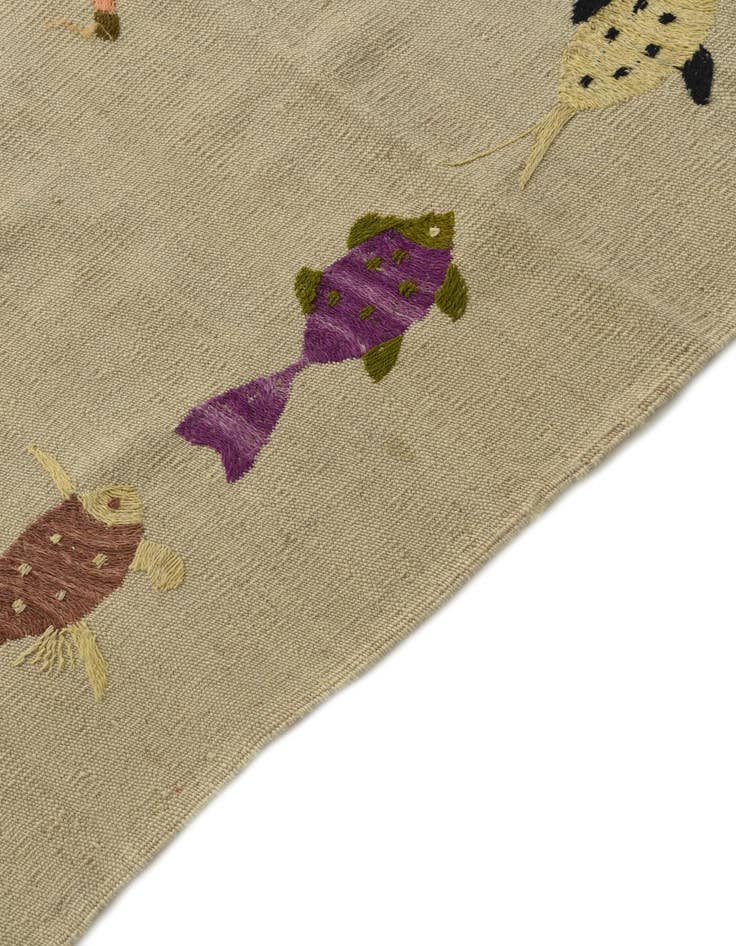 Detail image of  6' 7 x 9' 7  Hand Woven Kilim Suzani Wool Rug