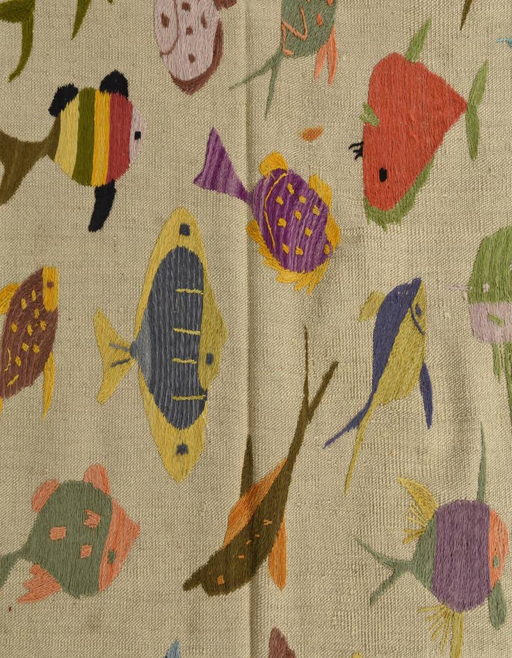 Detail image of  6' 7 x 9' 7  Hand Woven Kilim Suzani Wool Rug