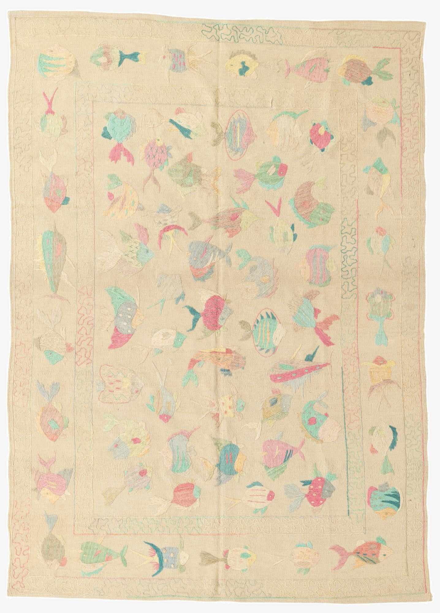  5' 5 x 7' 7  Hand Woven Kilim Suzani Wool Rug