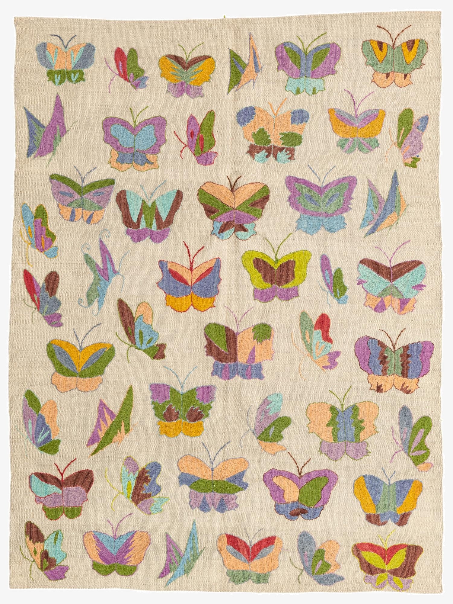  4' 7 x 6' 1  Hand Woven Kilim Suzani Wool Rug