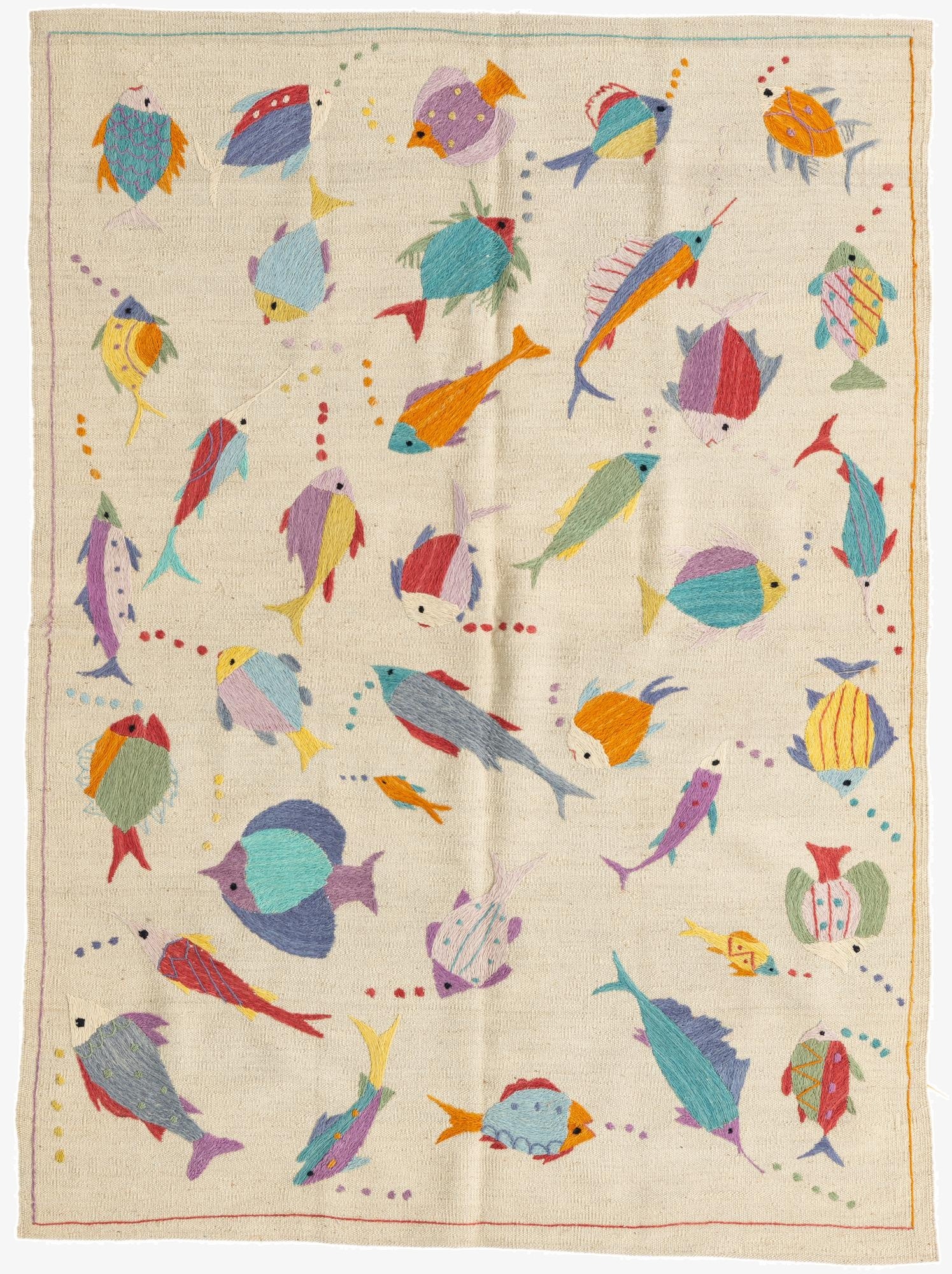  4' 2 x 5' 9  Hand Woven Kilim Suzani Wool Rug