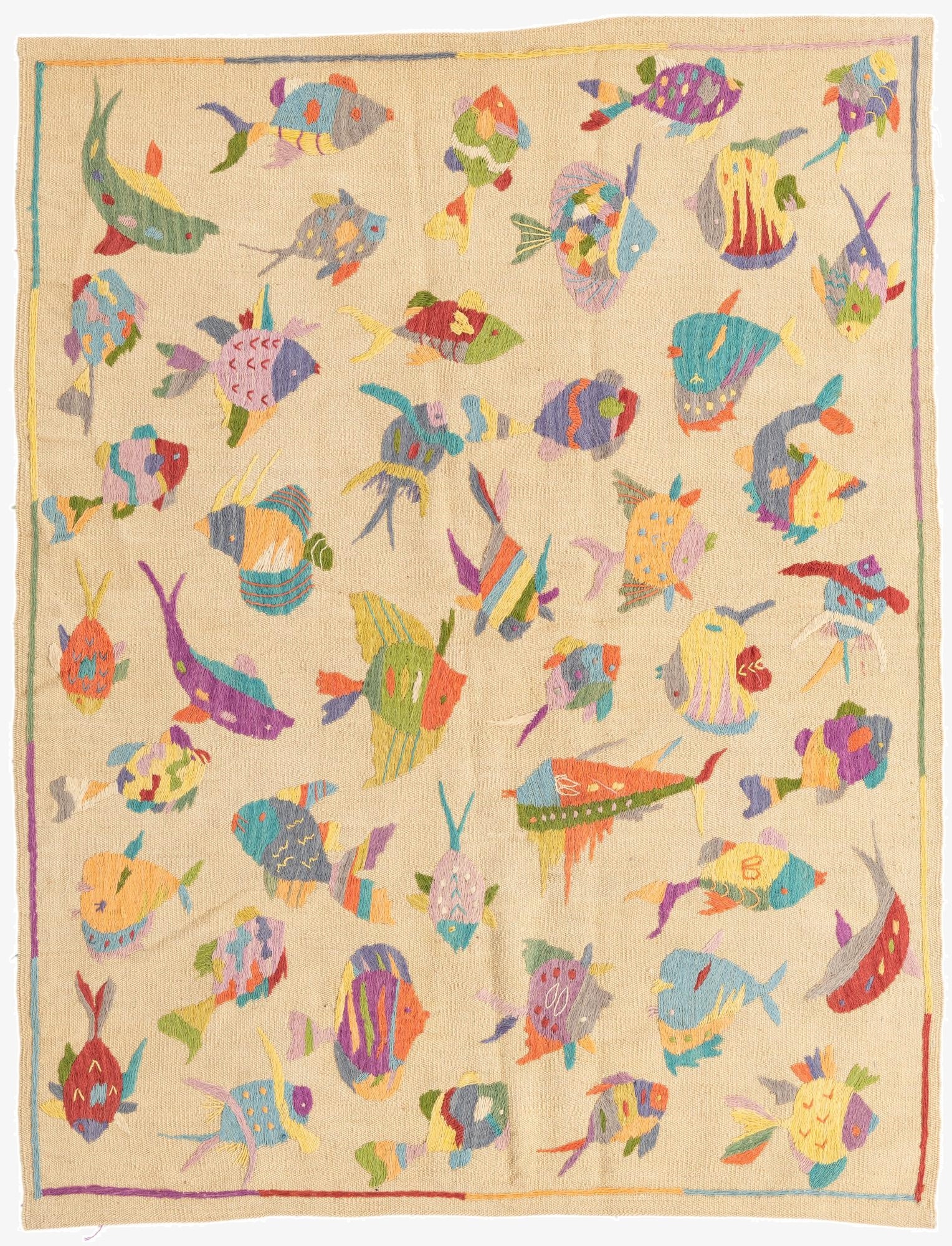  4' 4 x 5' 6  Hand Woven Kilim Suzani Wool Rug