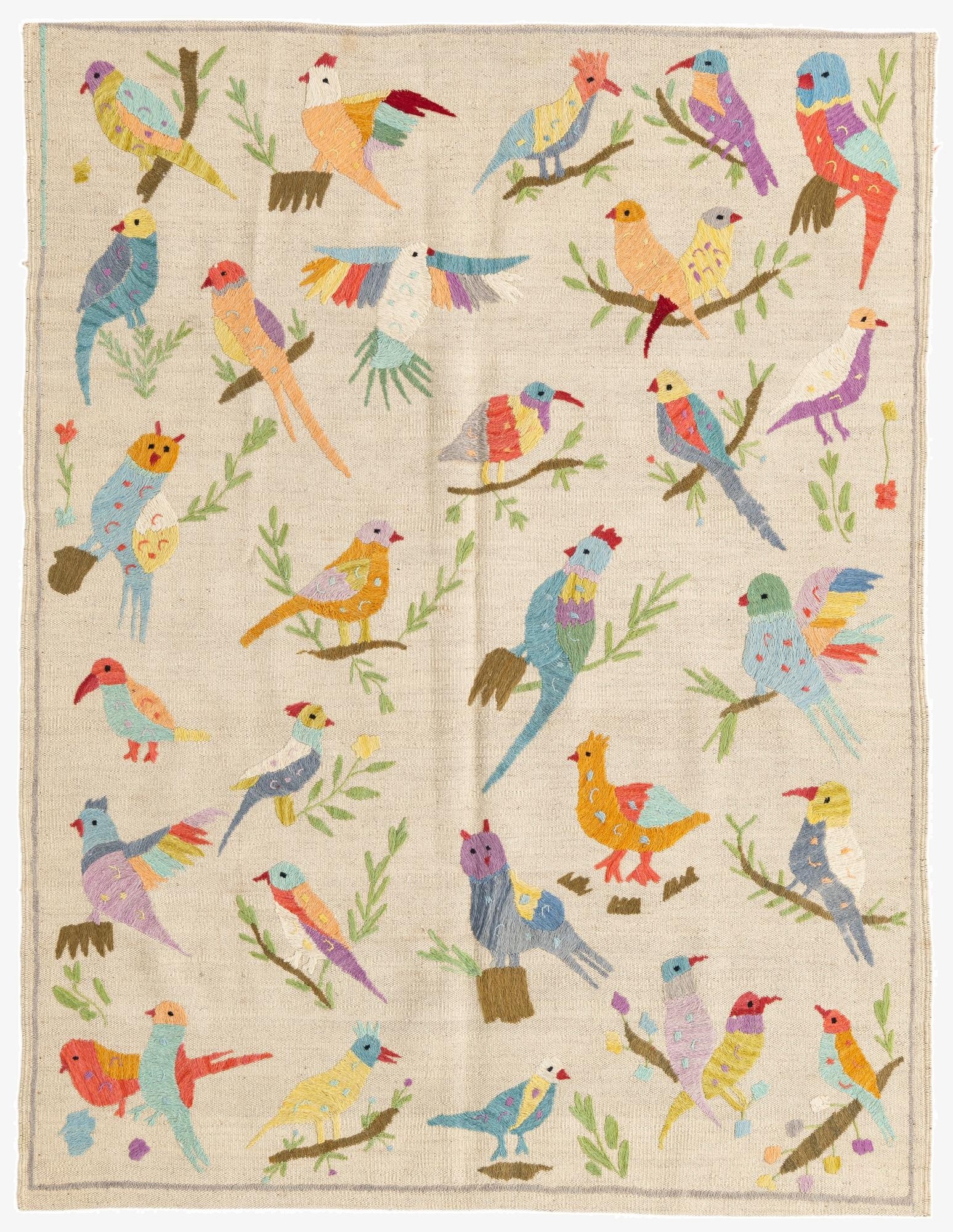  4' 2 x 5' 5  Hand Woven Kilim Suzani Wool Rug