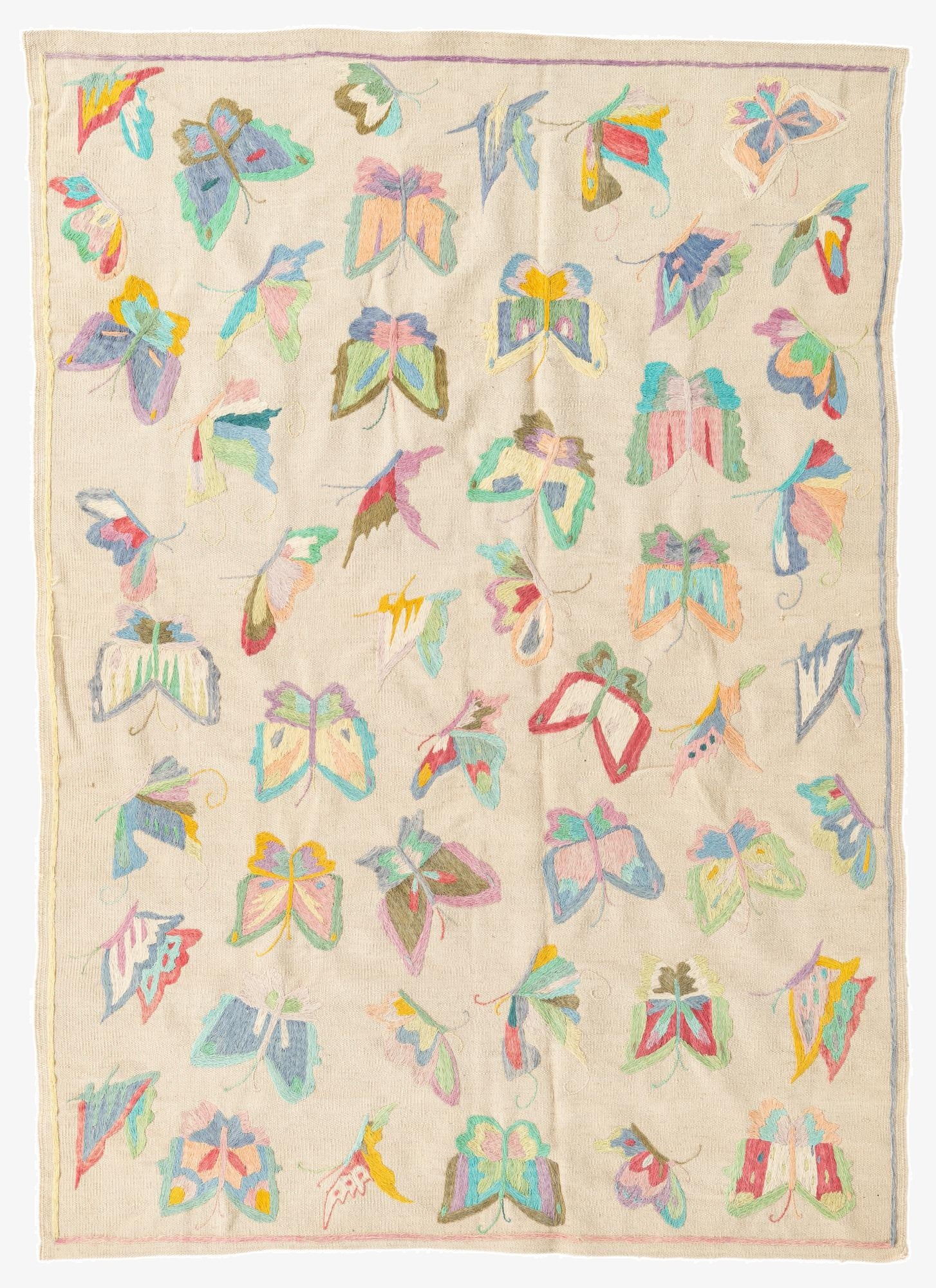  4' 6 x 6' 4  Hand Woven Kilim Suzani Wool Rug