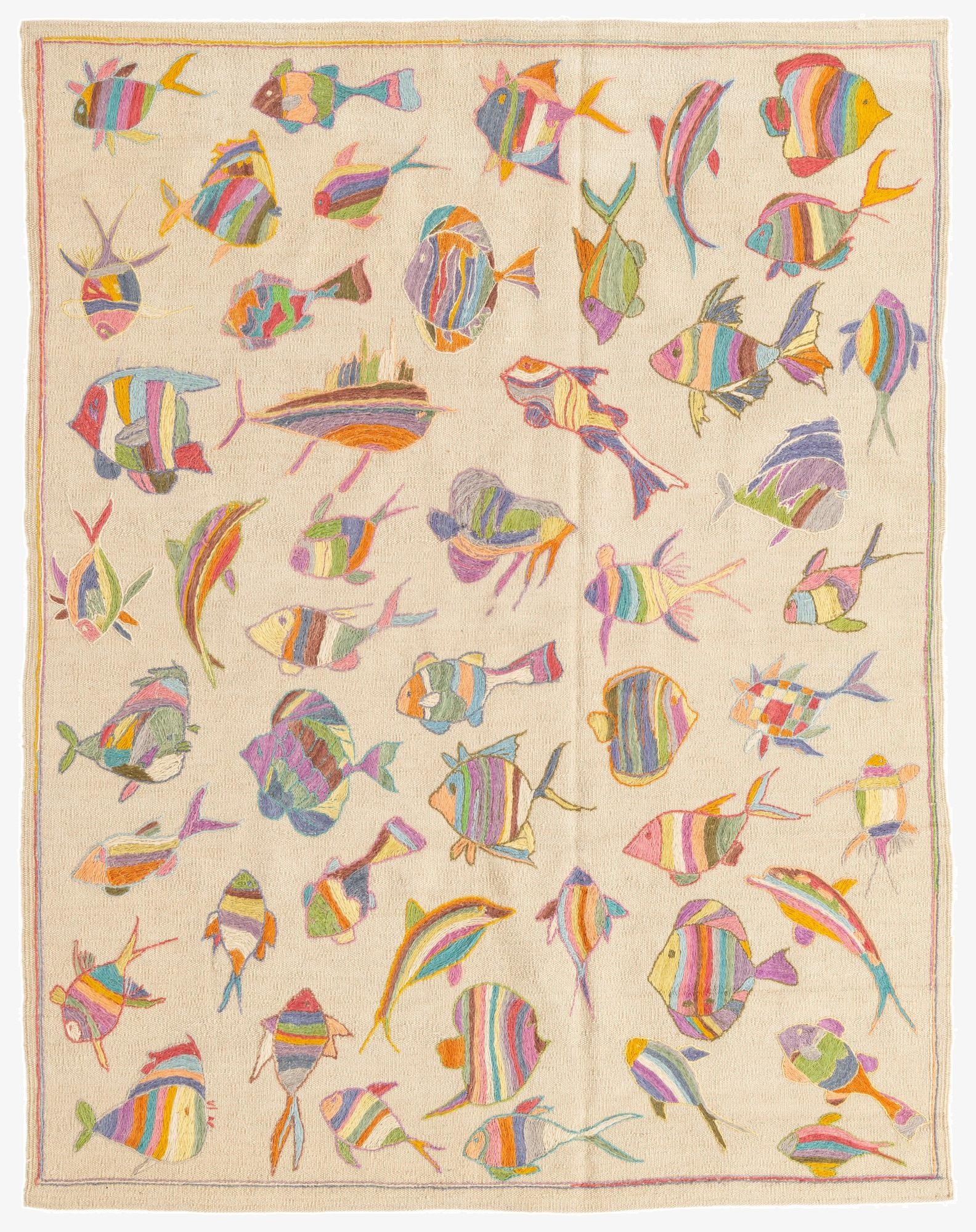  4' 5 x 5' 9  Hand Woven Kilim Suzani Wool Rug