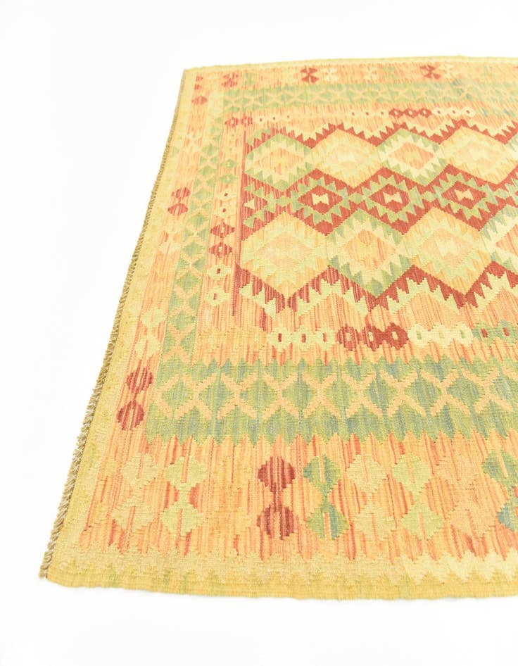 Detail image of  4' 2 x 6'  Hand Woven Kilim Waziri Wool Rug