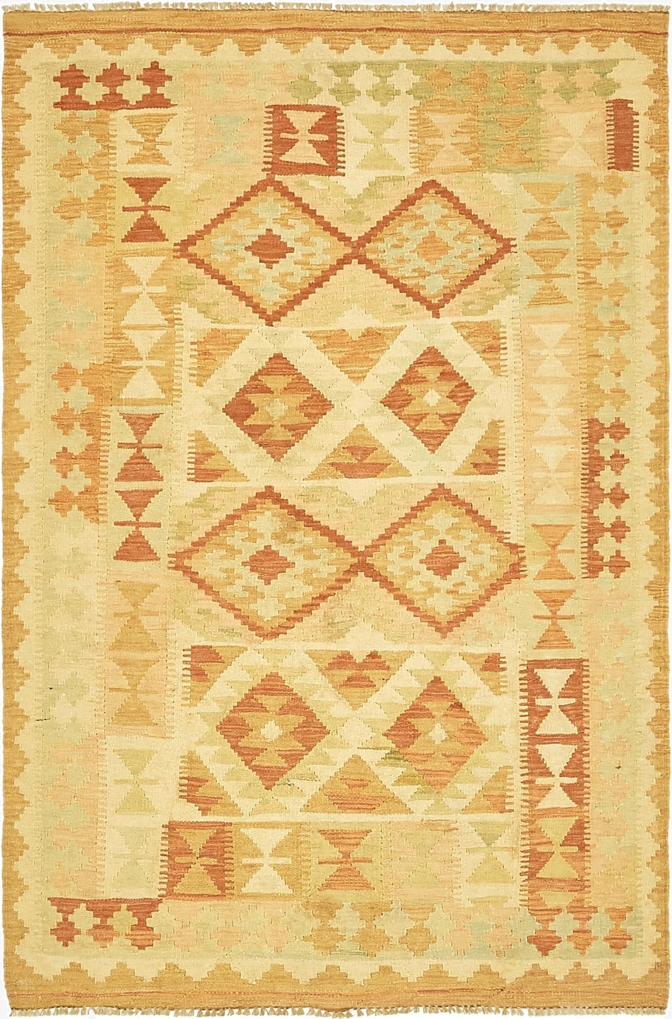  3' 8 x 6' 10  Hand Woven Kilim Waziri Wool Rug