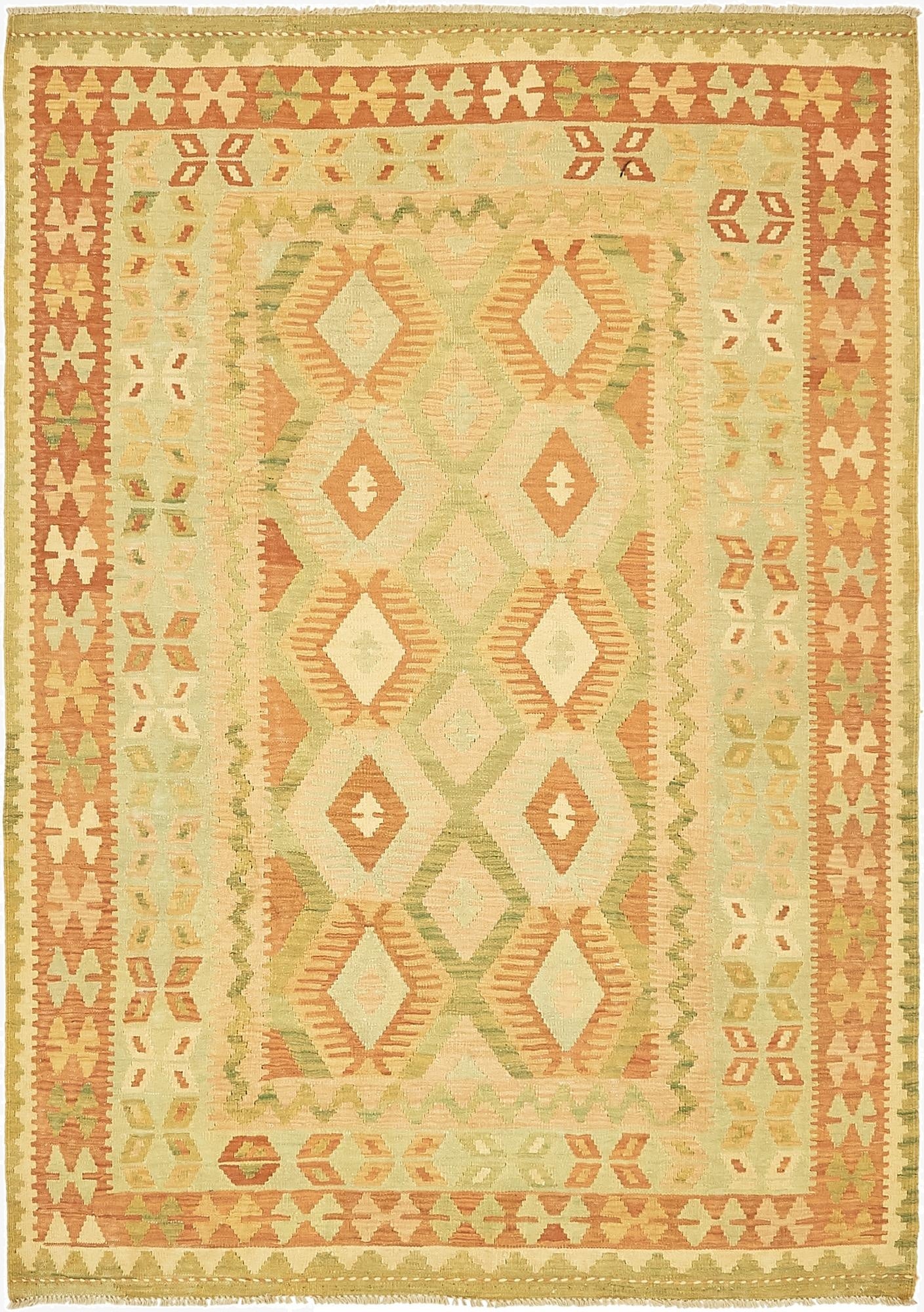  4' 8 x 6' 7  Hand Woven Kilim Waziri Wool Rug