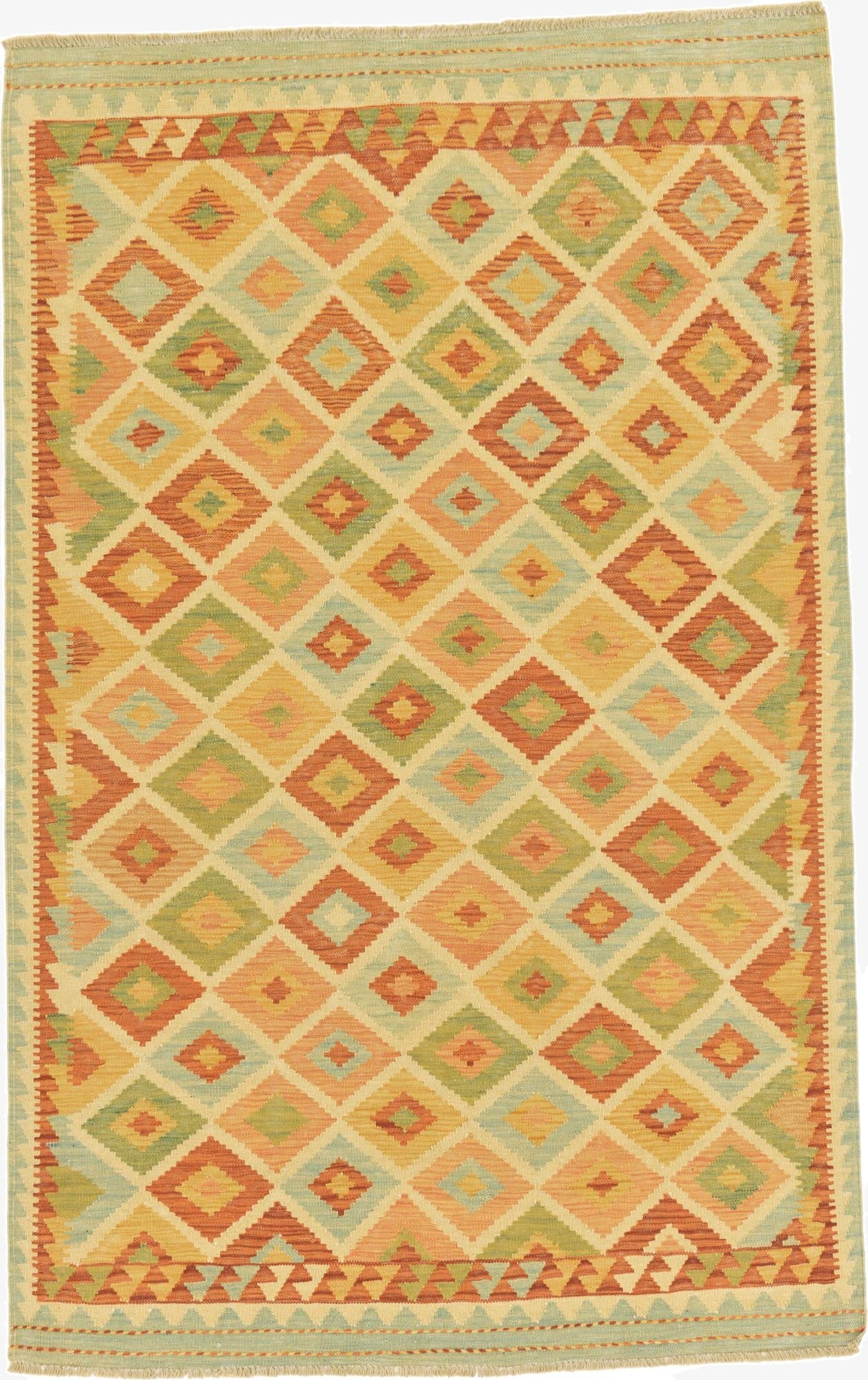  3' 10 x 6'  Hand Woven Kilim Waziri Wool Rug