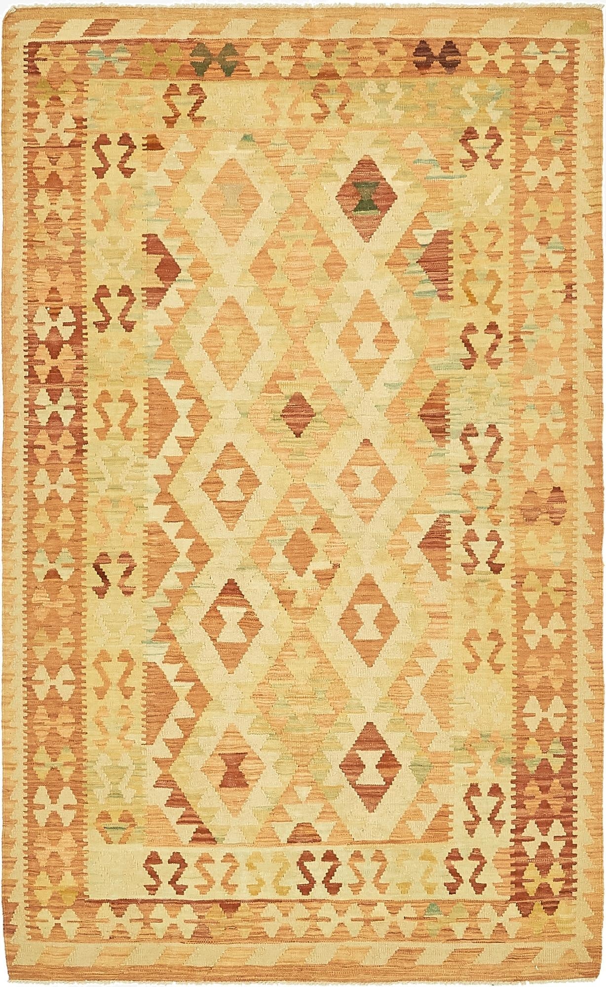  4' 2 x 6' 8  Hand Woven Kilim Waziri Wool Rug
