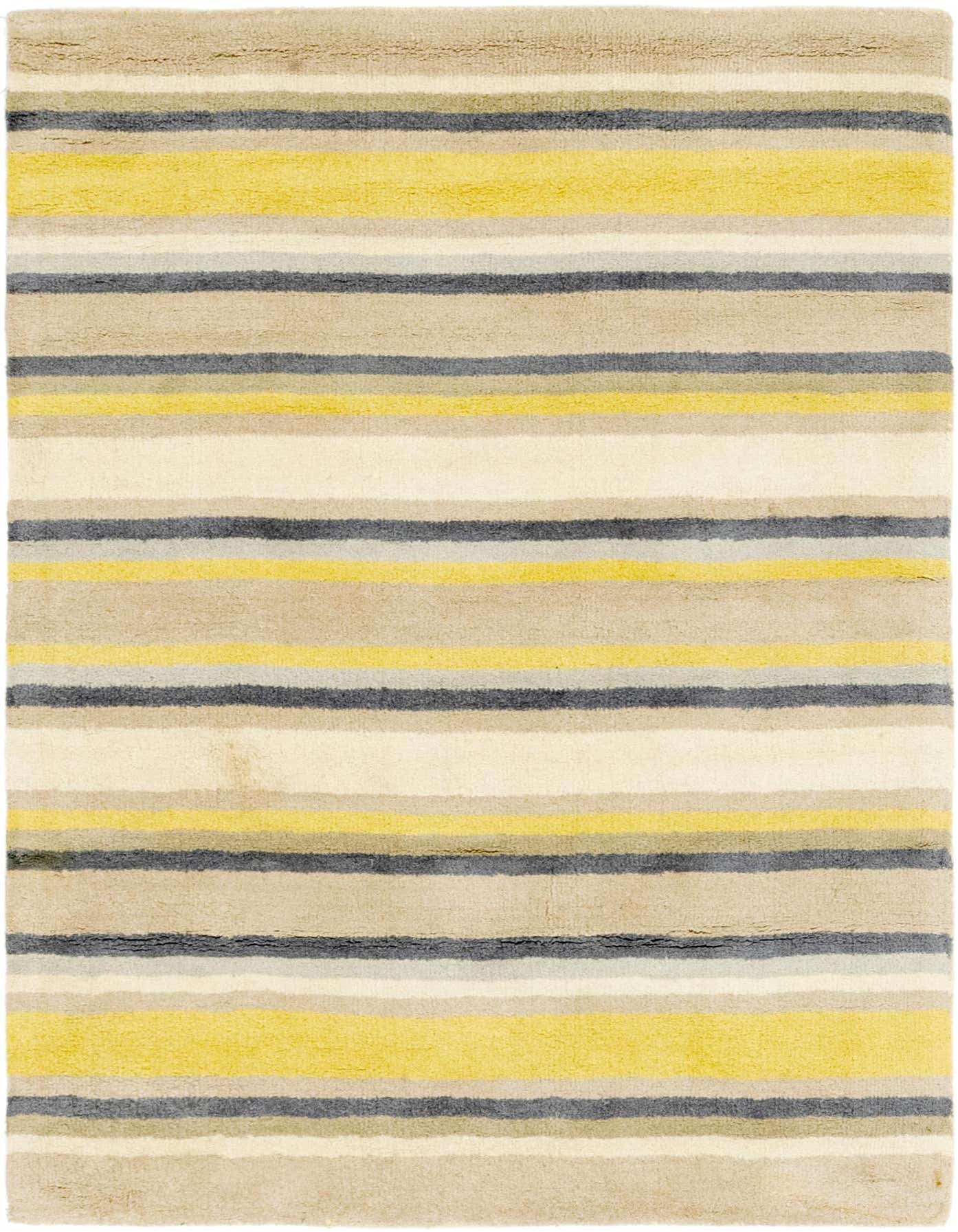 A 4x6 rectangular Luna rug featuring horizontal stripes in varying shades of ivory, cream, yellow, and gray.