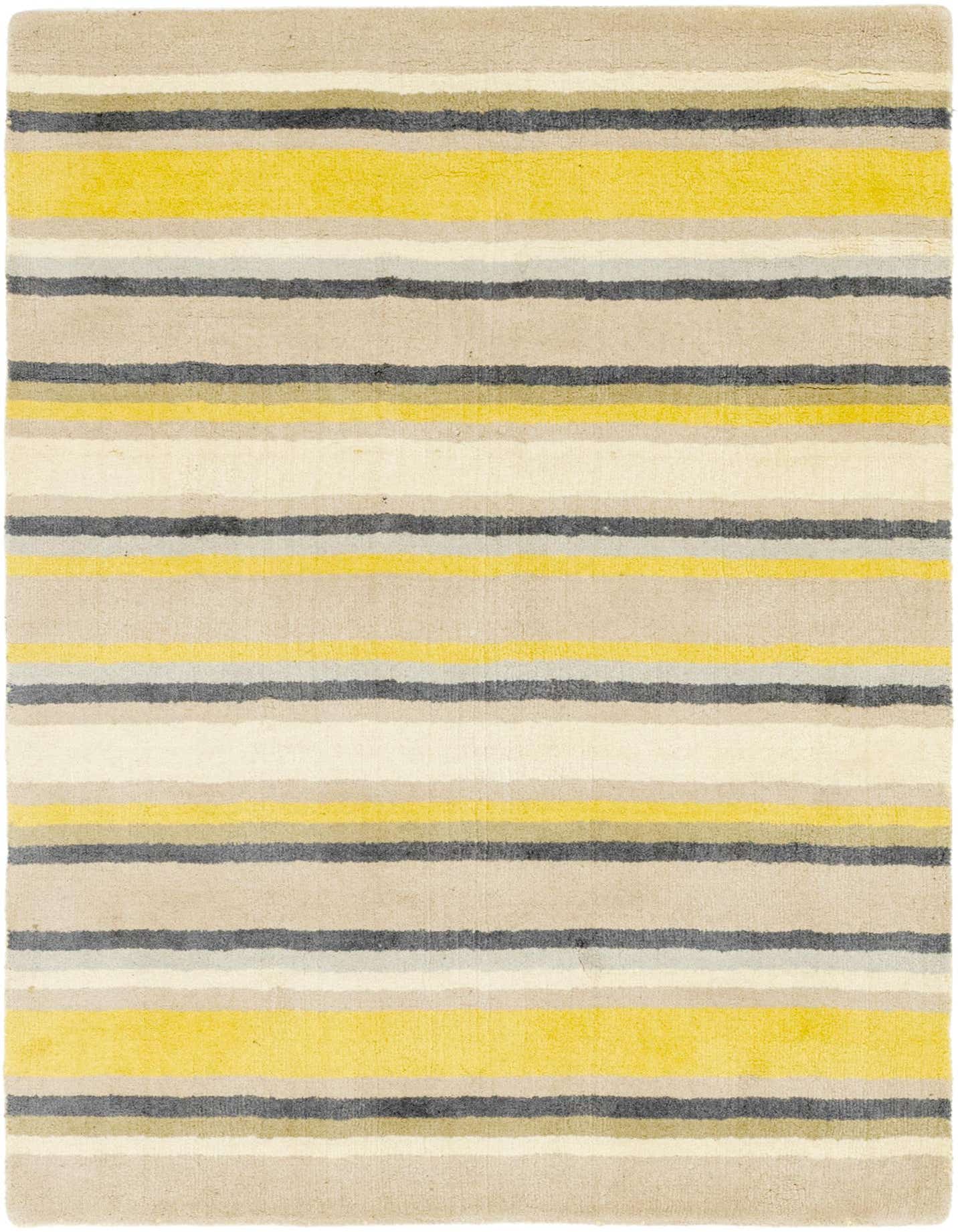 A 4x6 rectangular Luna rug featuring a striped pattern in varying shades of ivory, cream, yellow, and gray, suitable for a living room or bedroom.