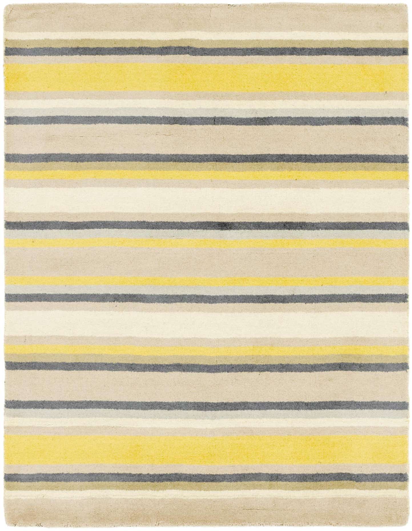 A 4x6 rectangular Luna Collection rug featuring horizontal stripes in varying shades of ivory, cream, yellow, and gray.
