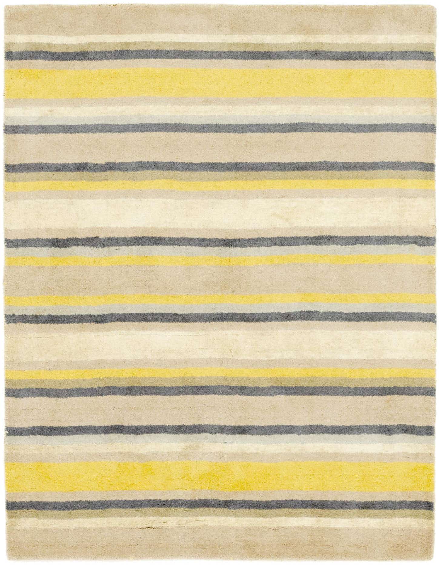 A 4x6 rectangular Luna rug featuring horizontal stripes in varying shades of ivory, cream, yellow, and gray.