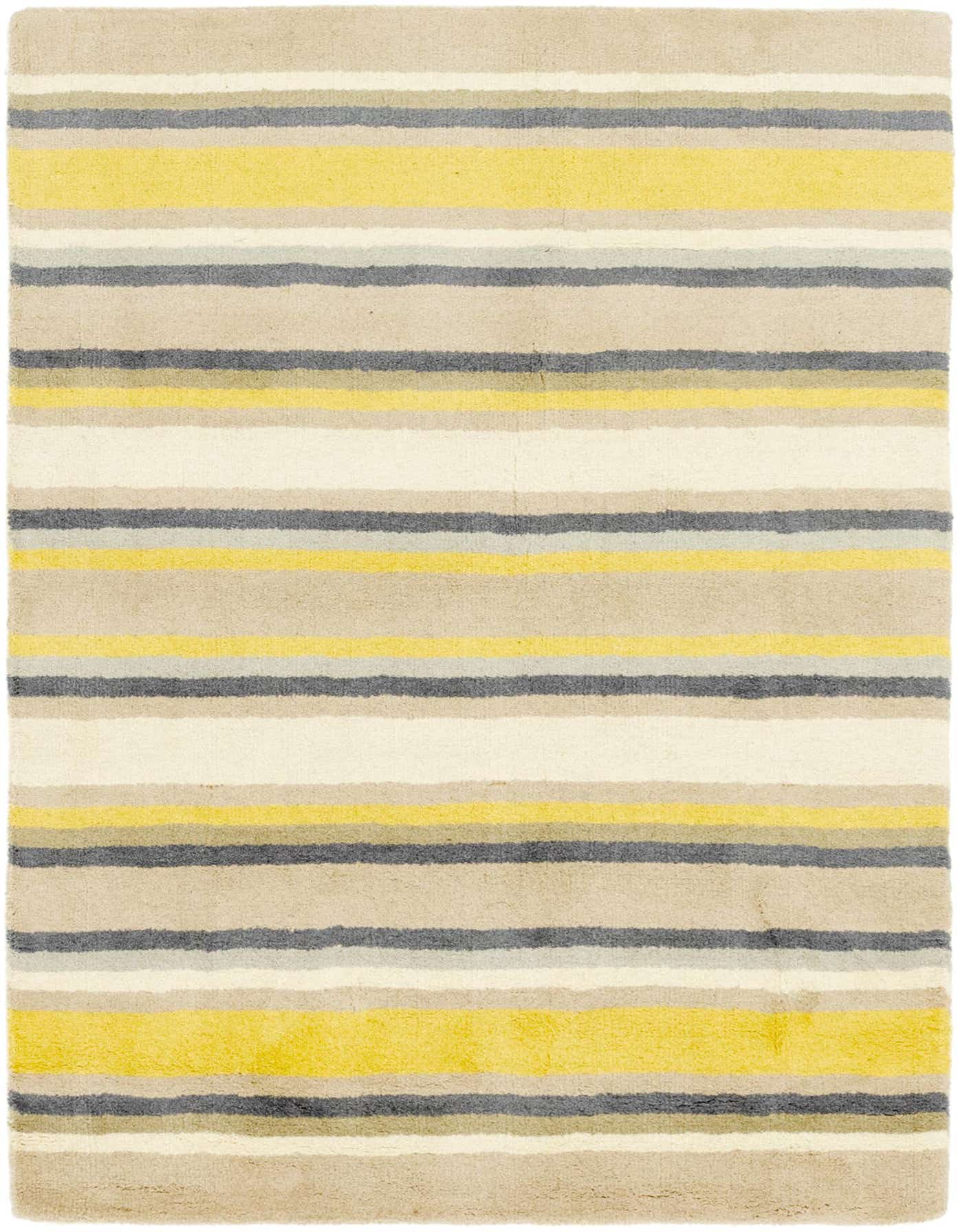 A 4x6 rectangular Luna rug featuring a striped pattern in ivory, cream, yellow, and gray, suitable for a living room or bedroom.