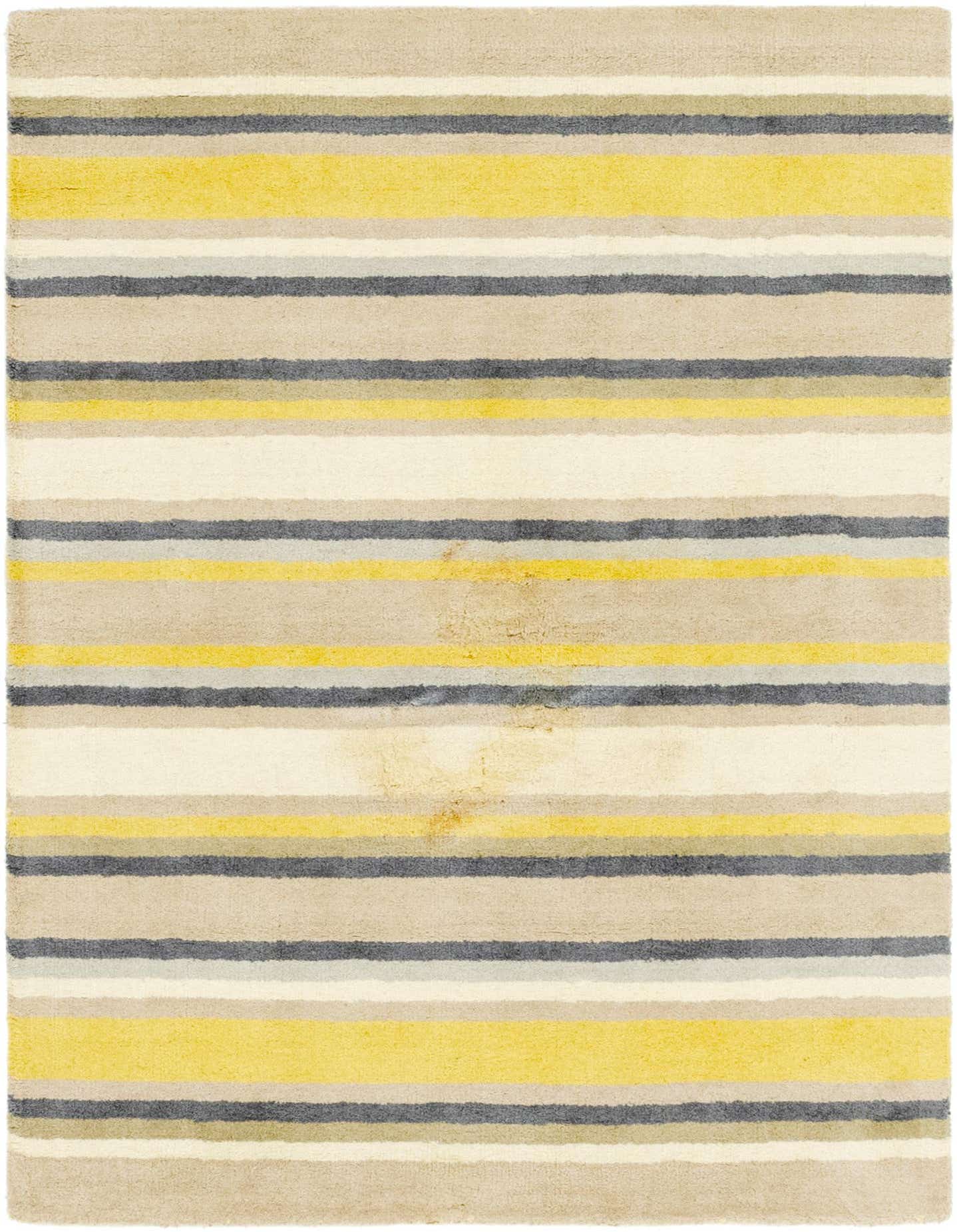 A 4x6 rectangular Luna Collection rug featuring a stripe pattern in varying shades of ivory, cream, yellow, and gray.