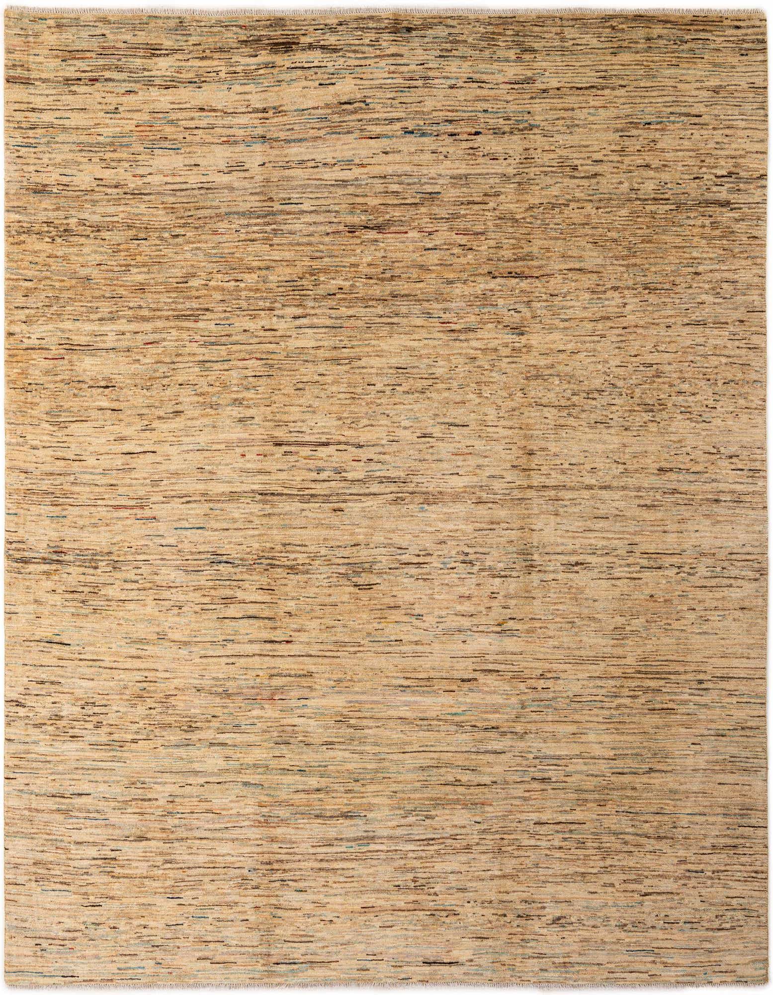 An 8x10 rectangular Modern Ziegler rug in ivory and cream with subtle horizontal stripes, made of 100% wool.