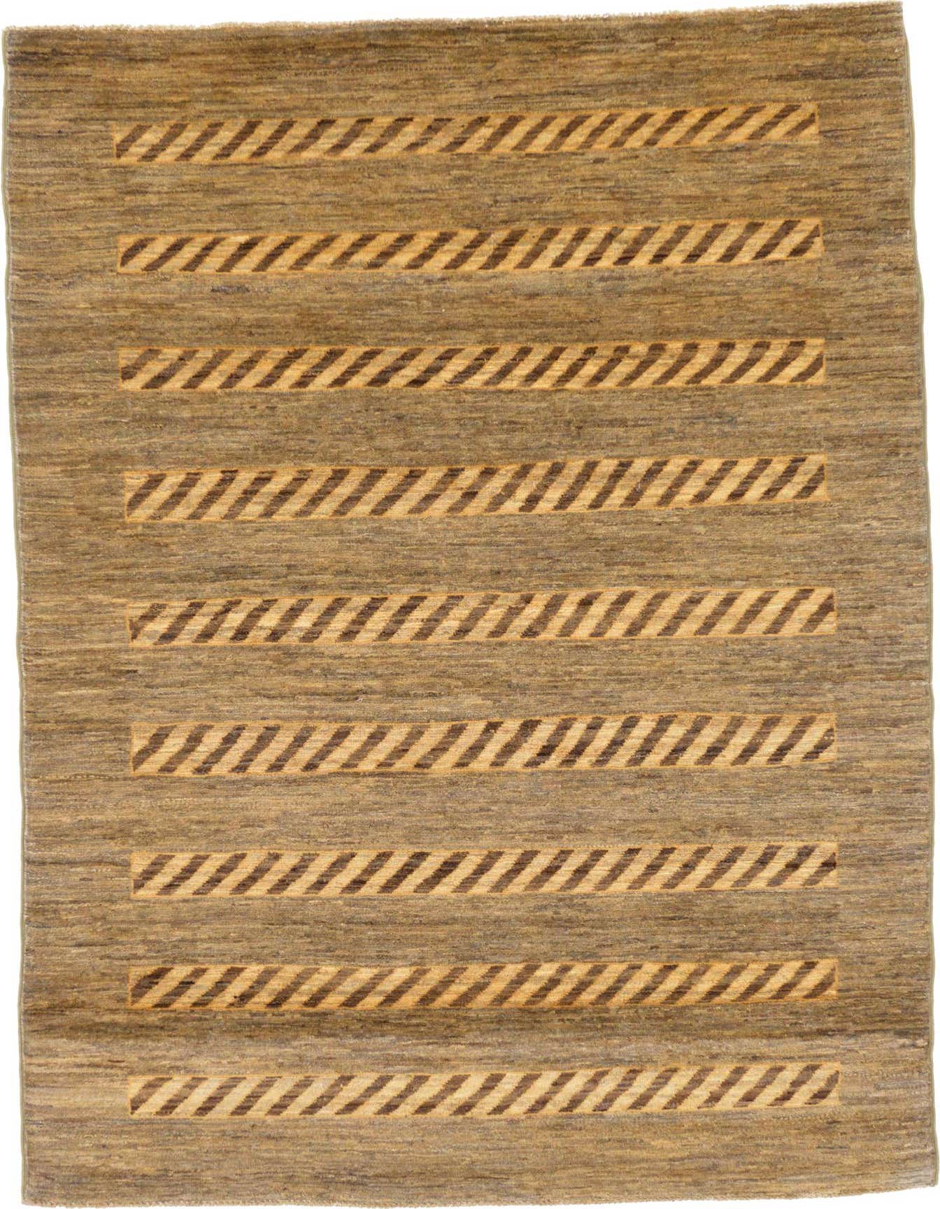 A 4x6 rectangular Modern Ziegler rug in ivory and cream with horizontal striped patterns, suitable for a living room.