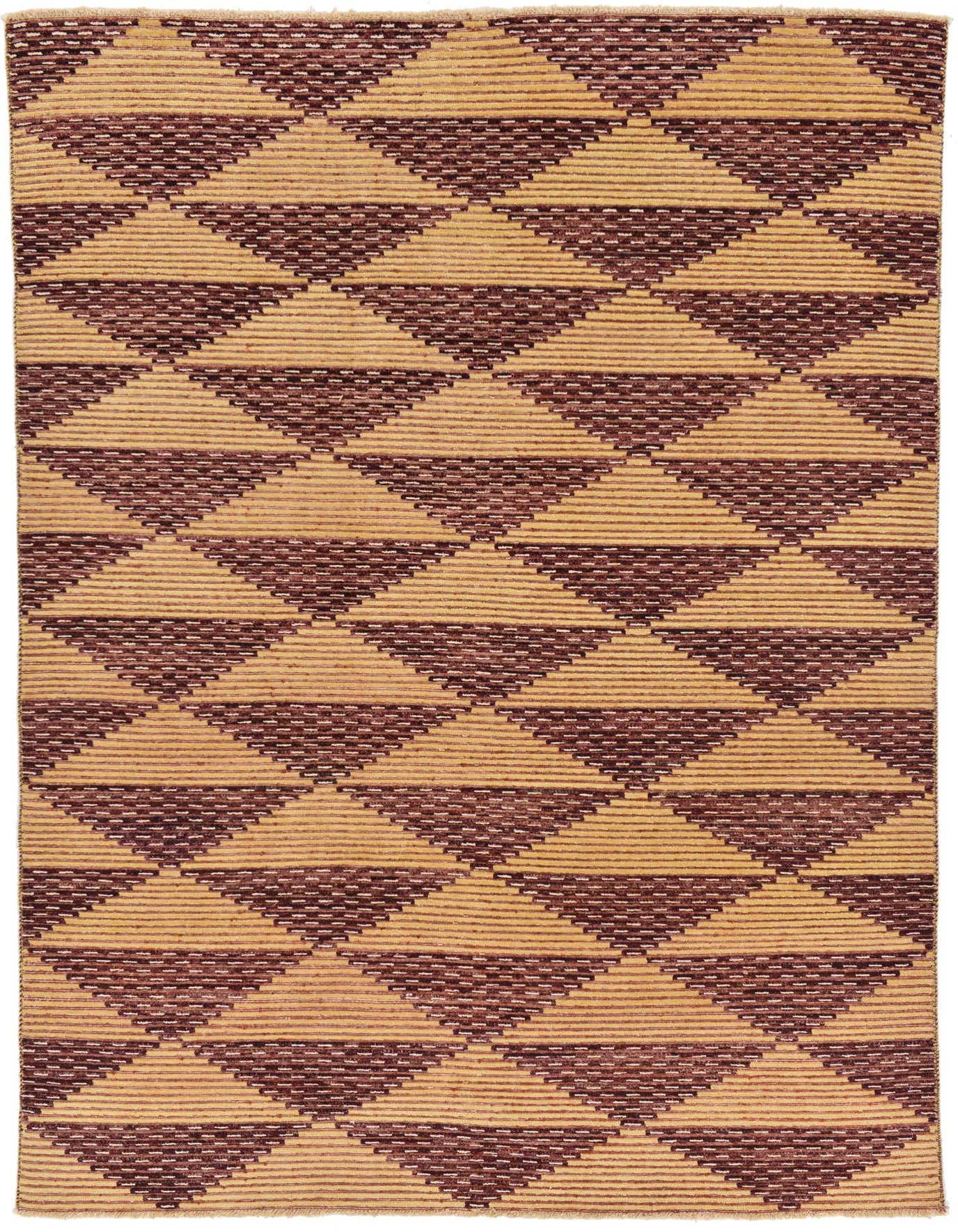 A 6x9 rectangular Modern Ziegler rug featuring a tribal pattern of alternating ivory and brown triangles, ideal for a living room.
