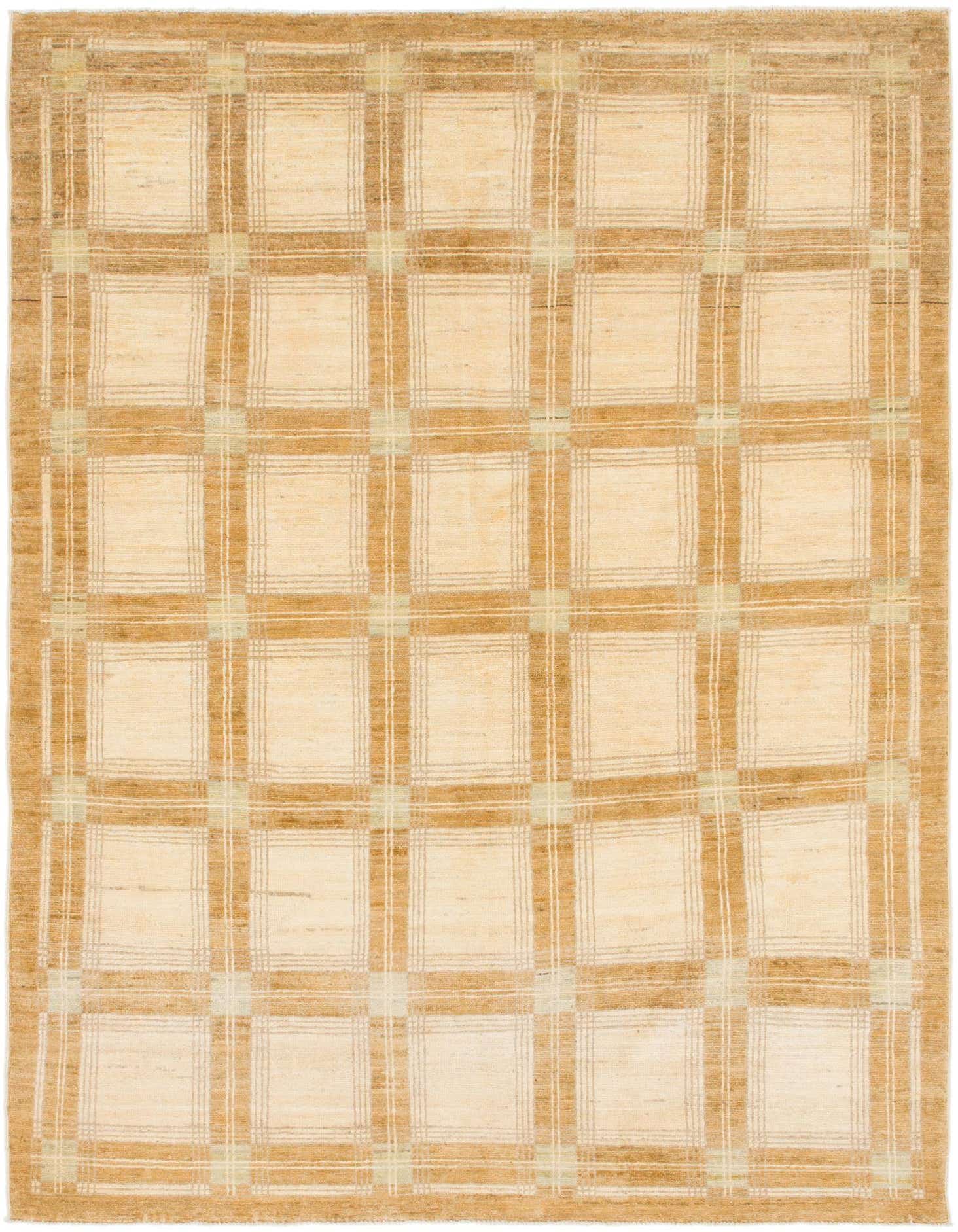 A 4x6 rectangular ivory and cream rug with a subtle plaid pattern, featuring thin lines forming squares, ideal for a living room.