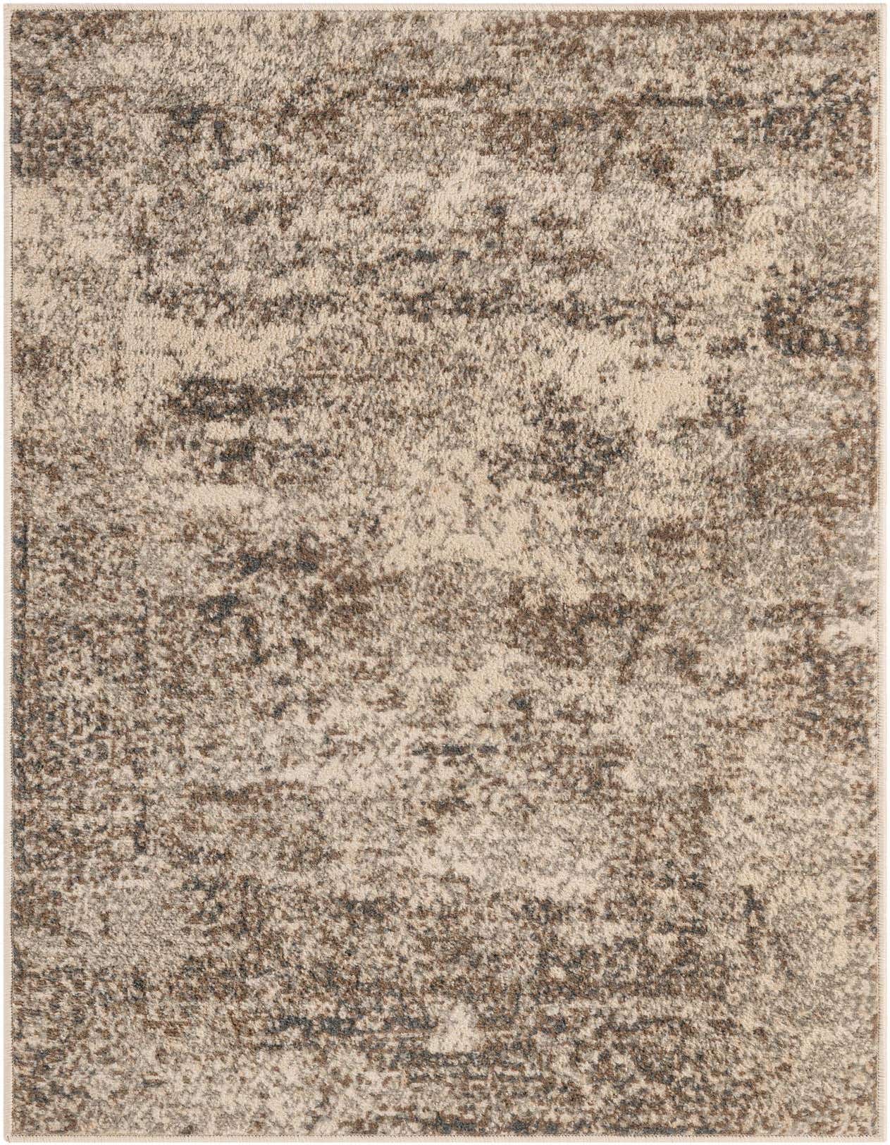 A 3x5 rectangular Rugs.com Mojave rug featuring an abstract vintage pattern in ivories, creams, and subtle browns, ideal for an entryway or kitchen.