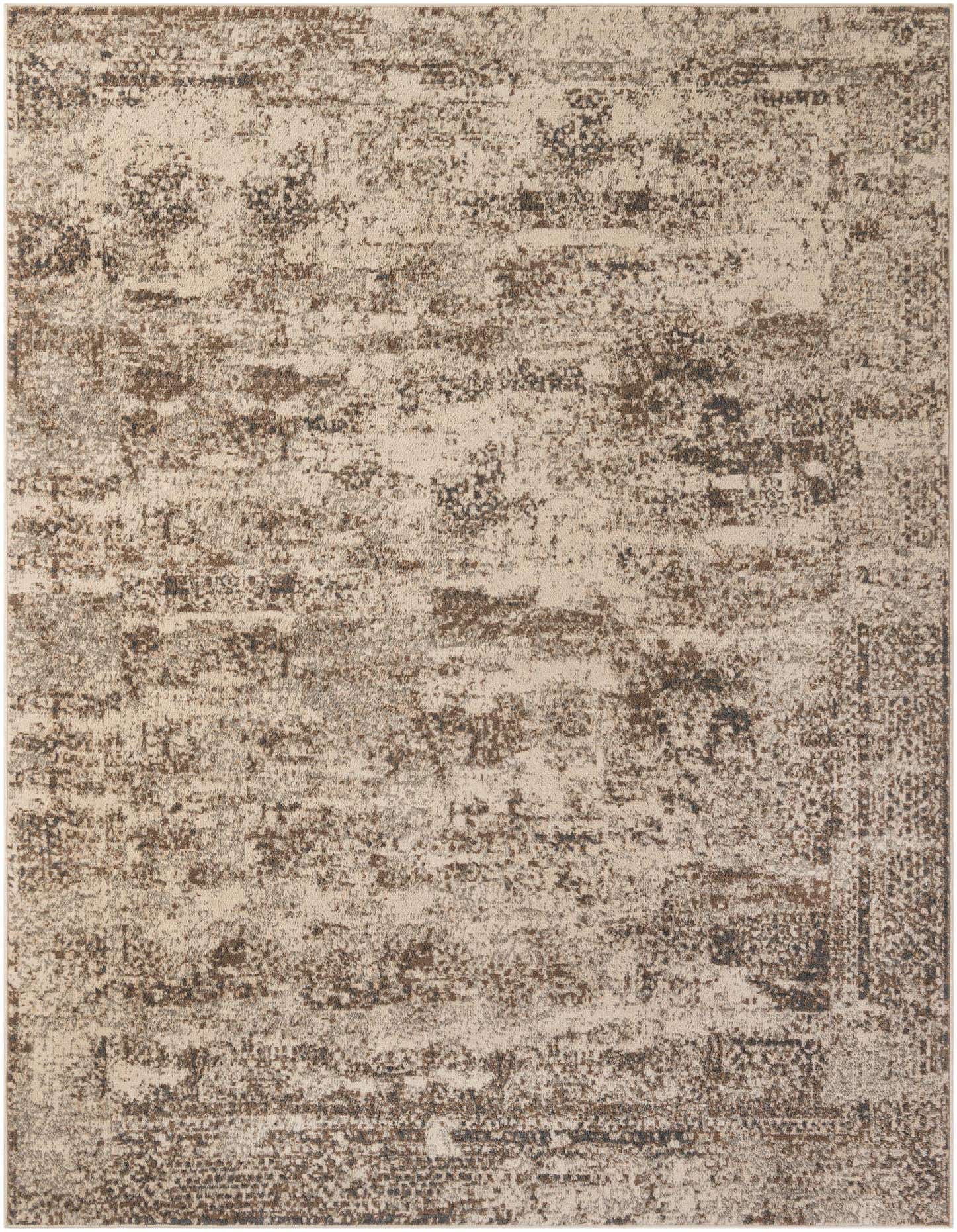 An 8x11 rectangular Rugs.com Mojave rug featuring an abstract vintage pattern in ivory, cream, and brown tones.