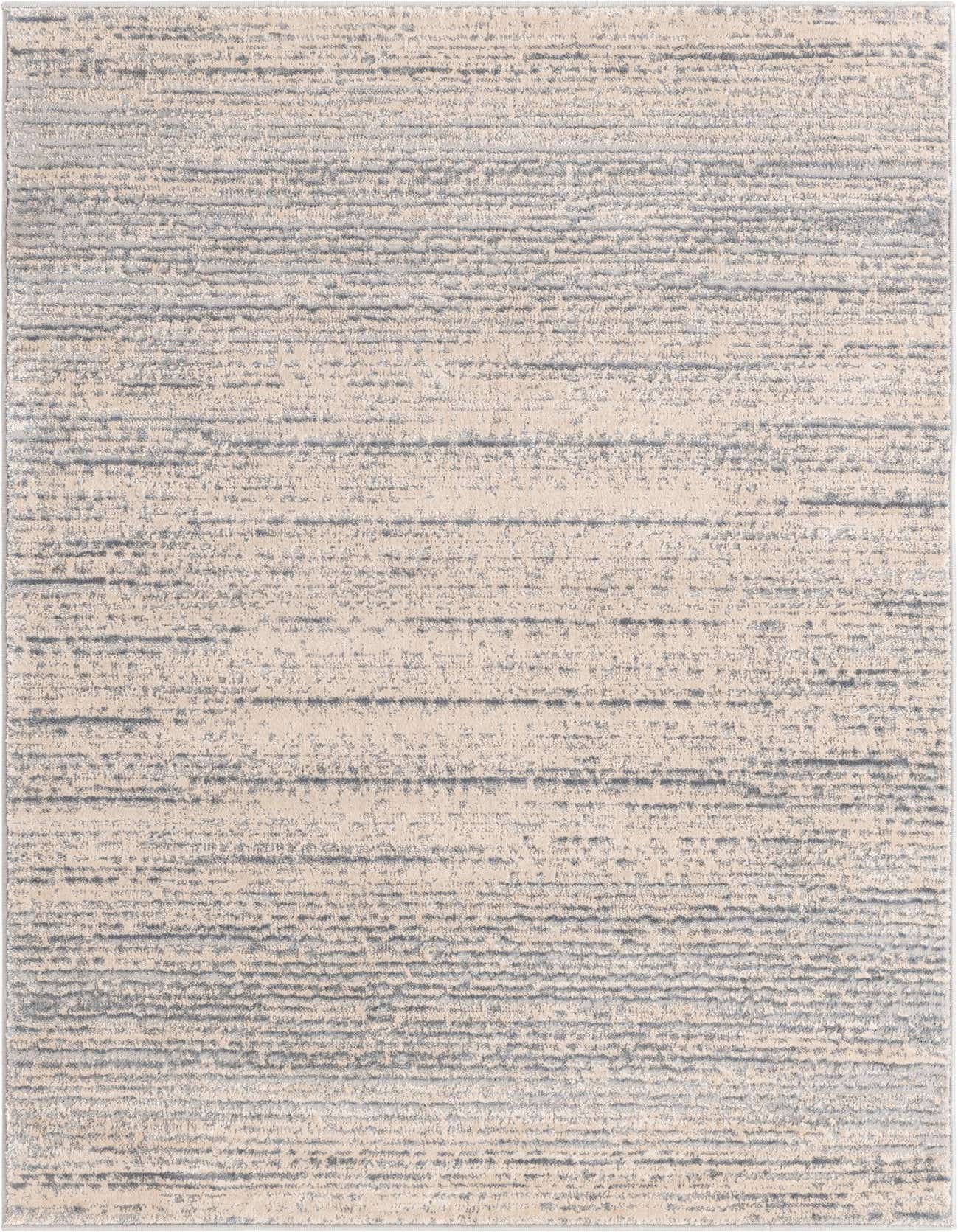 A 4x6 rectangular ivory and cream area rug with a subtle textured, horizontal striped pattern, suitable for a living room.