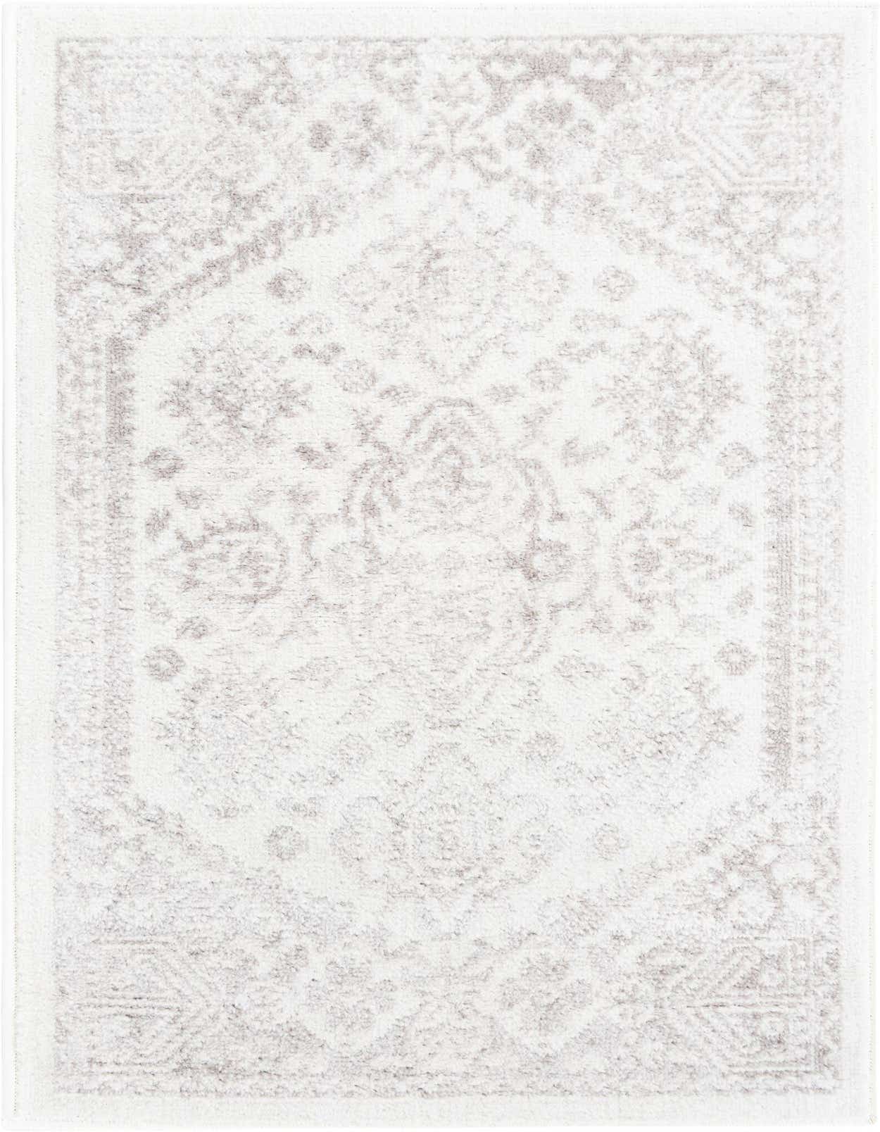 A 2x3 rectangular ivory and cream rug with a faded Bohemian medallion pattern, suitable for a kitchen or entryway.