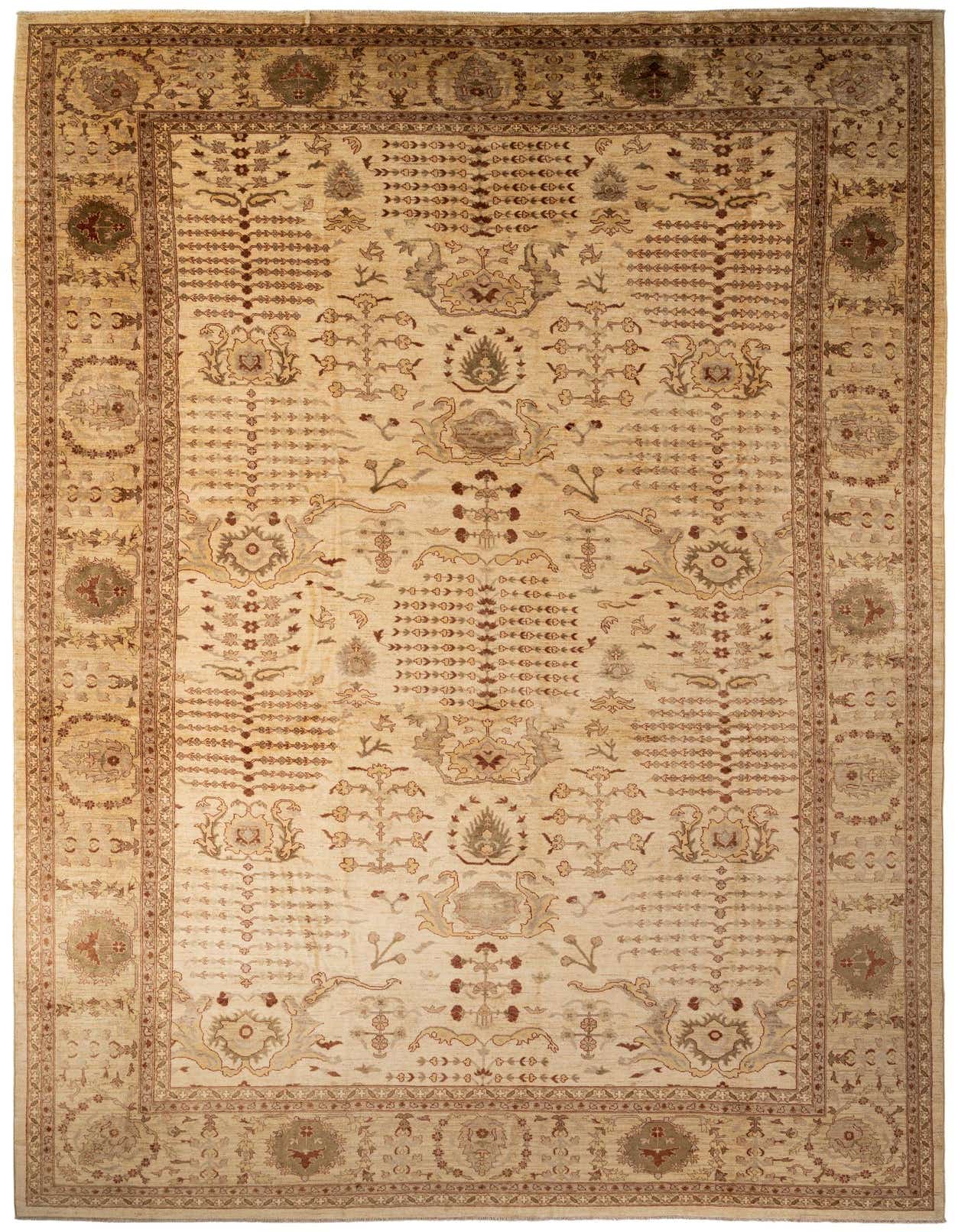 Rectangular Peshawar Ziegler Palace Rug in ivory and cream with traditional Oriental floral patterns and a detailed border.