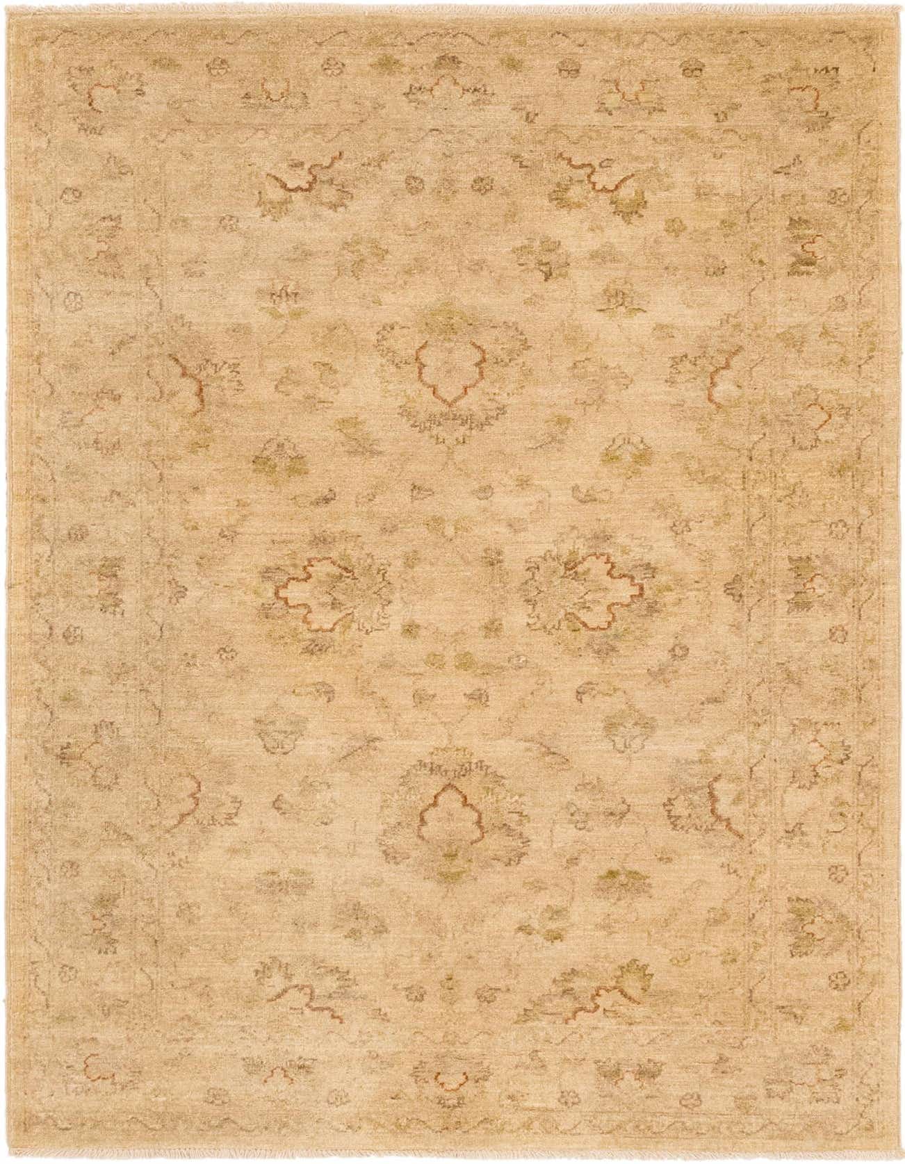 A 4x6 rectangular ivory and cream traditional rug with subtle floral and medallion patterns, made of hand-spun wool.