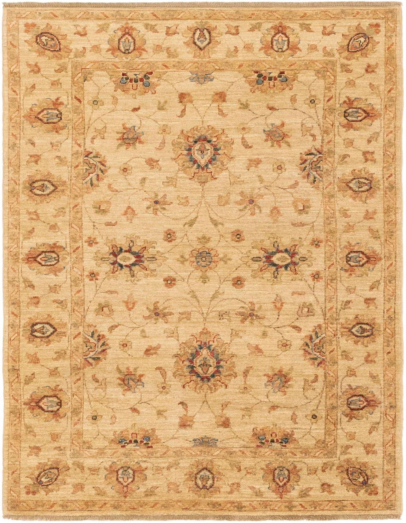 A 4x6 rectangular ivory Peshawar Ziegler rug with a traditional botanical and floral pattern in warm tones.