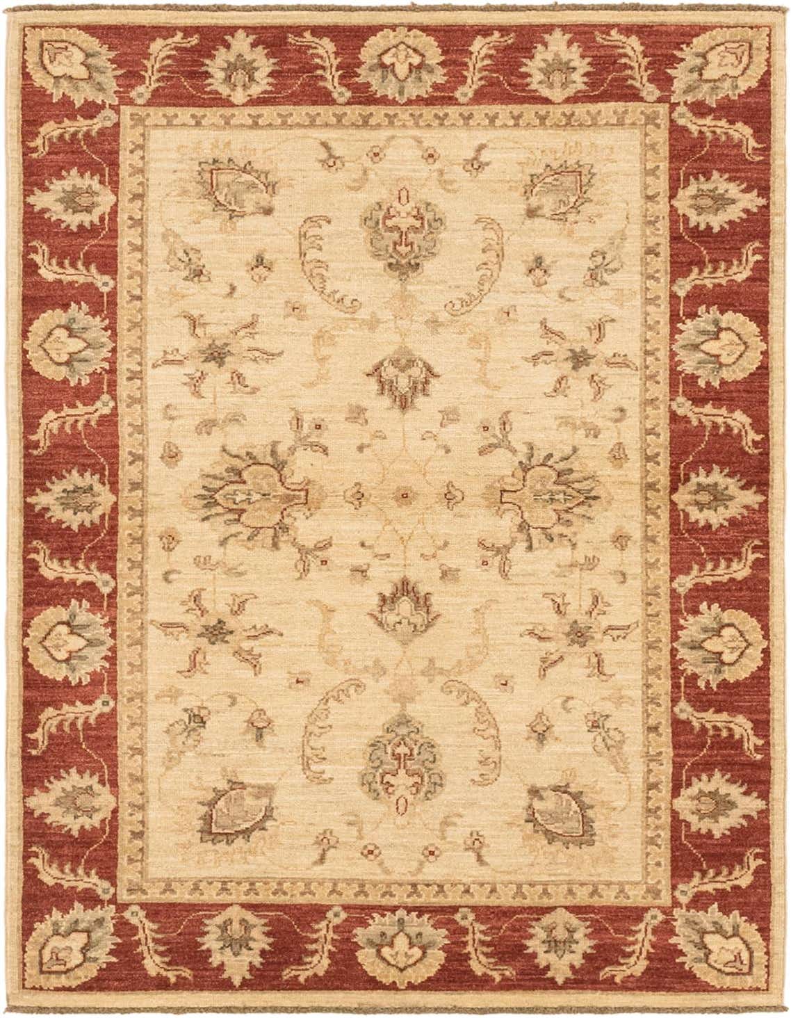 A 3x5 rectangular ivory and red traditional rug with an ornate botanical pattern, ideal for a living room or entryway.
