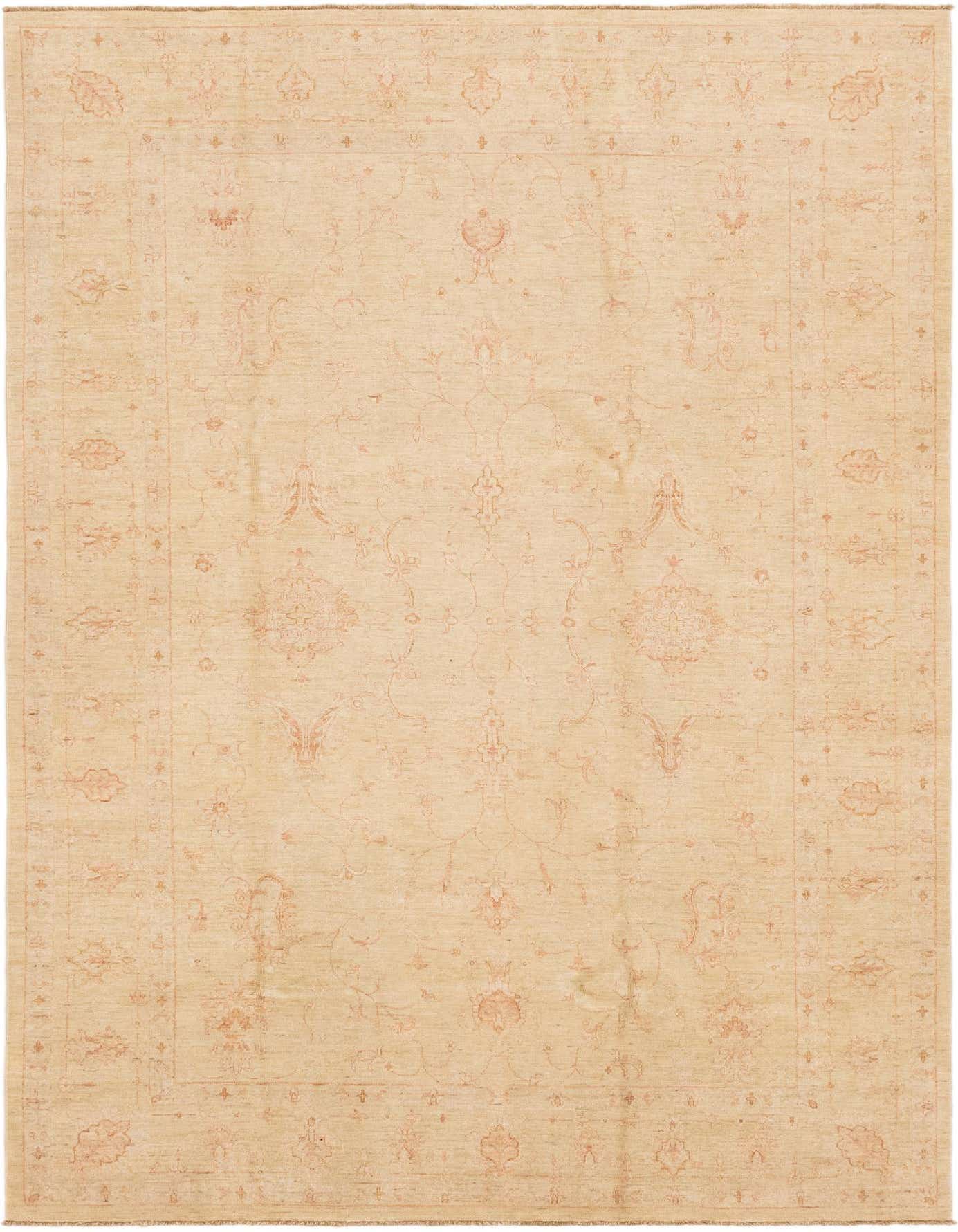 A 7x10 rectangular ivory and cream Peshawar Ziegler rug with a traditional botanical and floral pattern.