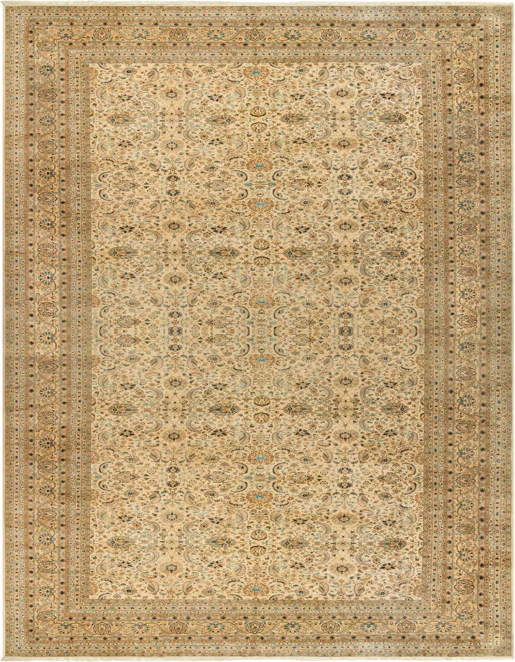 A rectangular ivory and cream Peshawar Ziegler palace rug with an intricate oriental floral pattern and a detailed border.