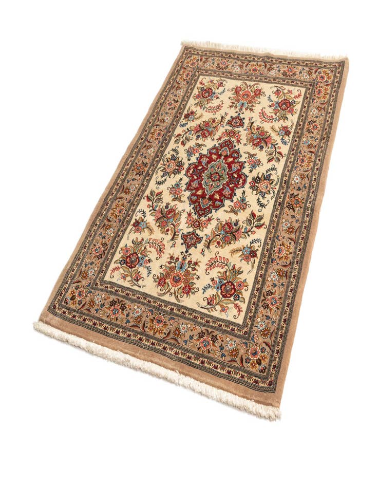 Detail image of  3' 7 x 5' 4  Hand Knotted Qom Persian Rug