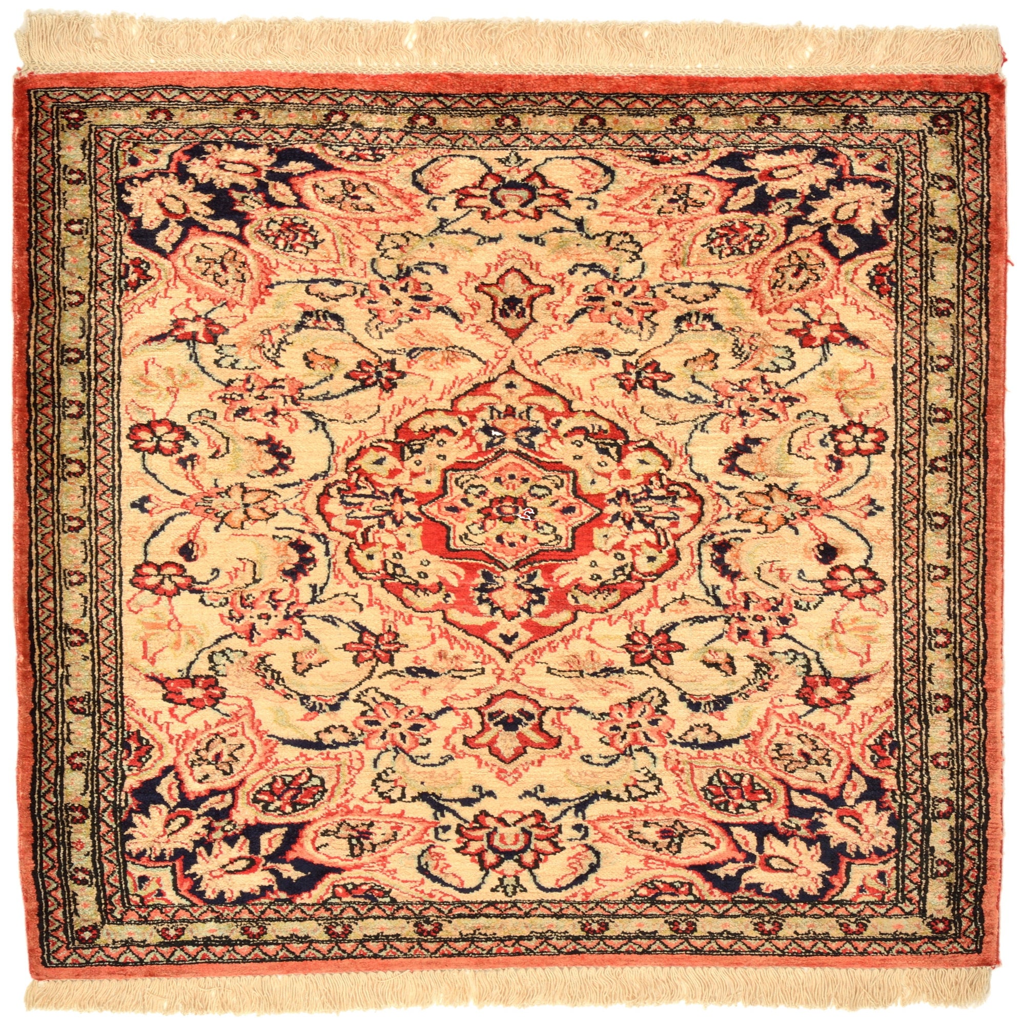 Cream 2' x 2' 7 Hand Knotted Qom Persian Rug | Rugs.com