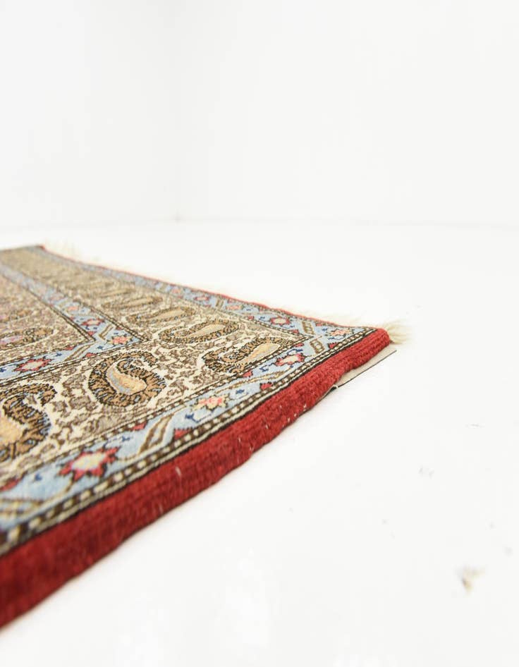 Detail image of  4' 3 x 7'  Hand Knotted Qom Persian Rug