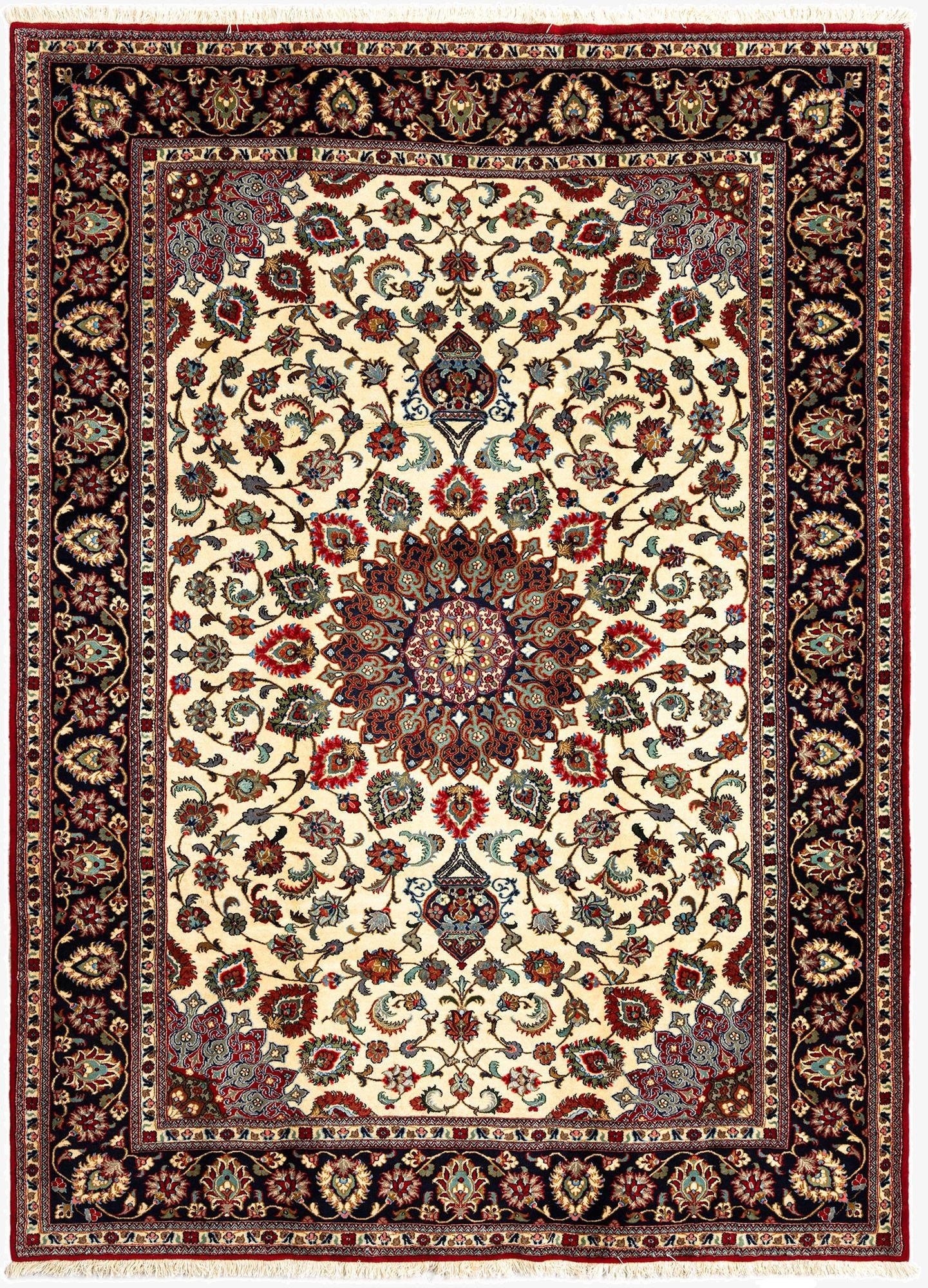  6' 9 x 9' 4  Hand Knotted Qom Persian Rug