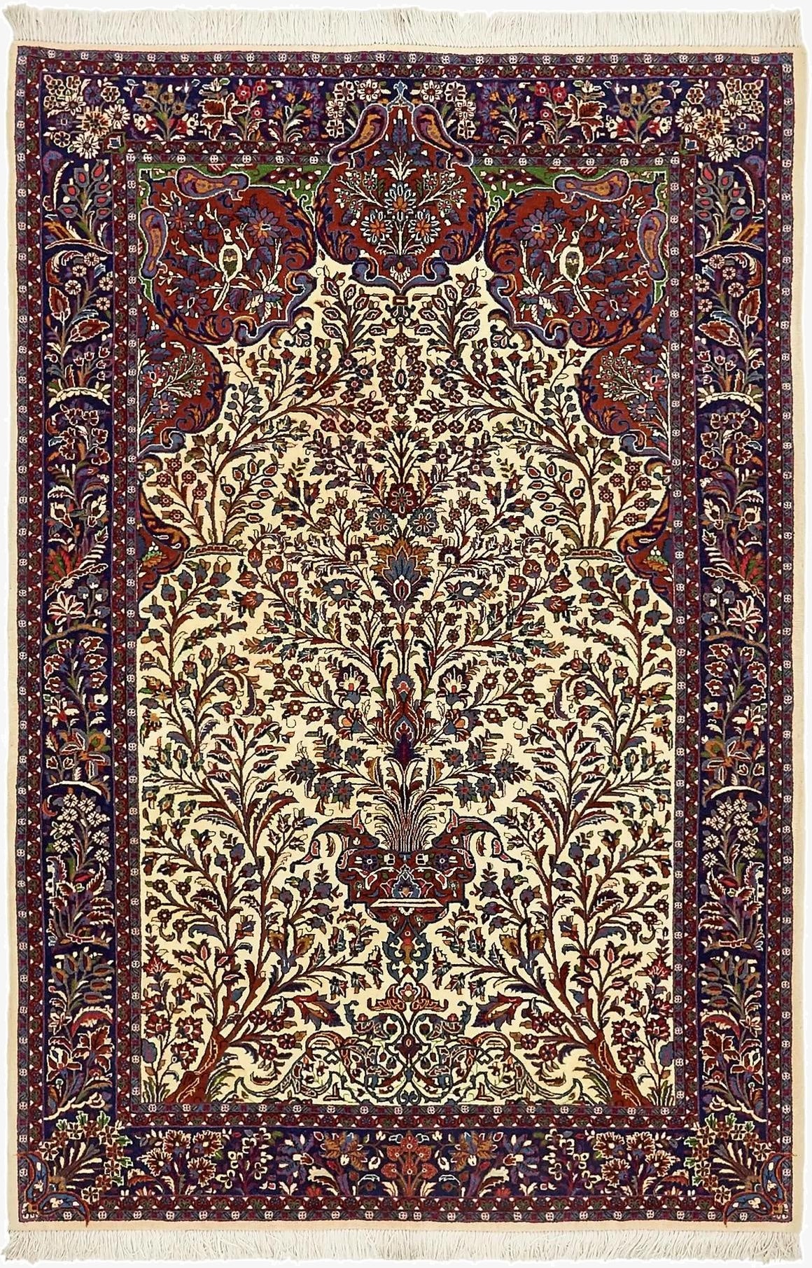  4' 5 x 6' 6  Hand Knotted Qom Persian Rug