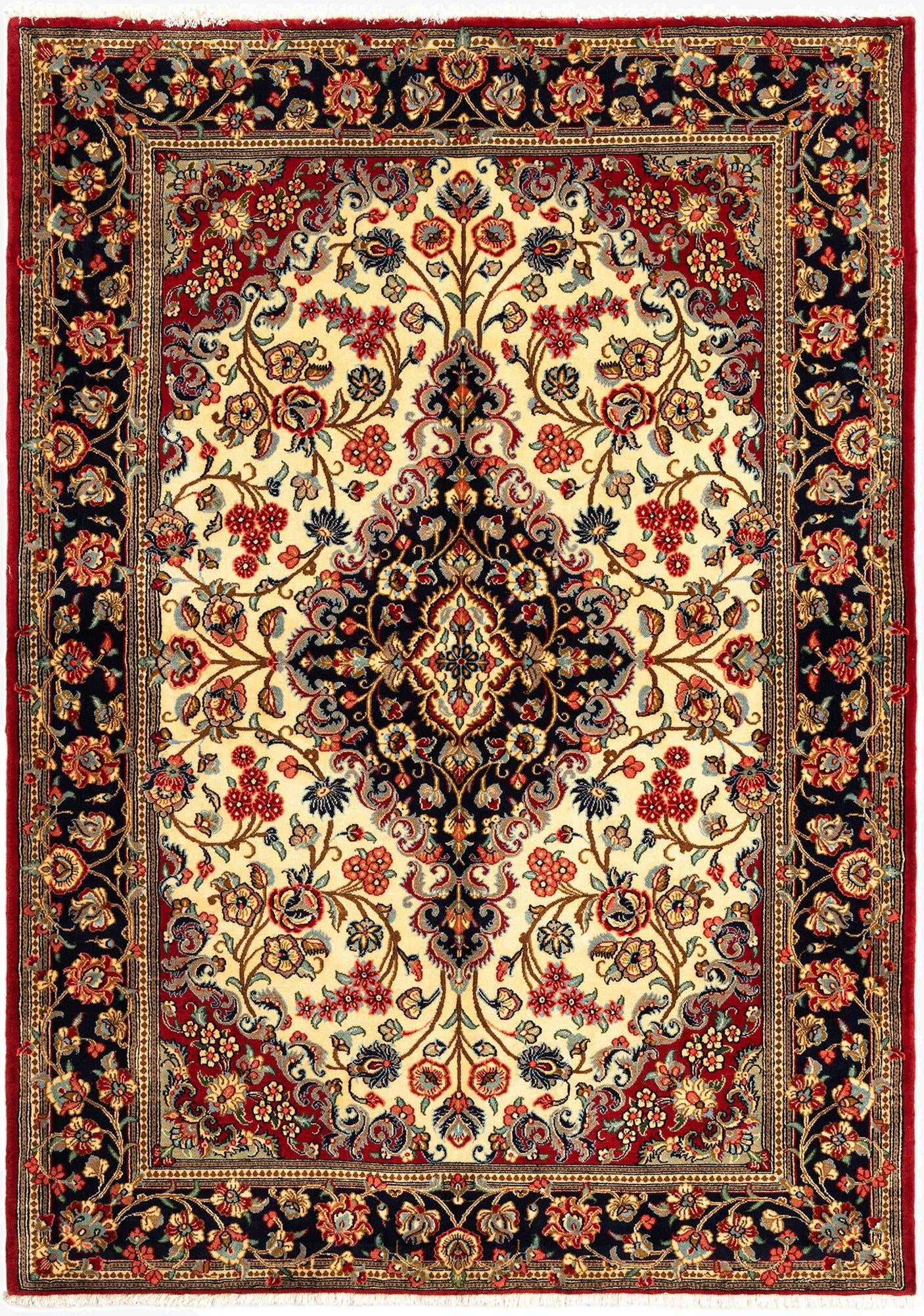  4' 8 x 6' 8  Hand Knotted Qom Persian Rug