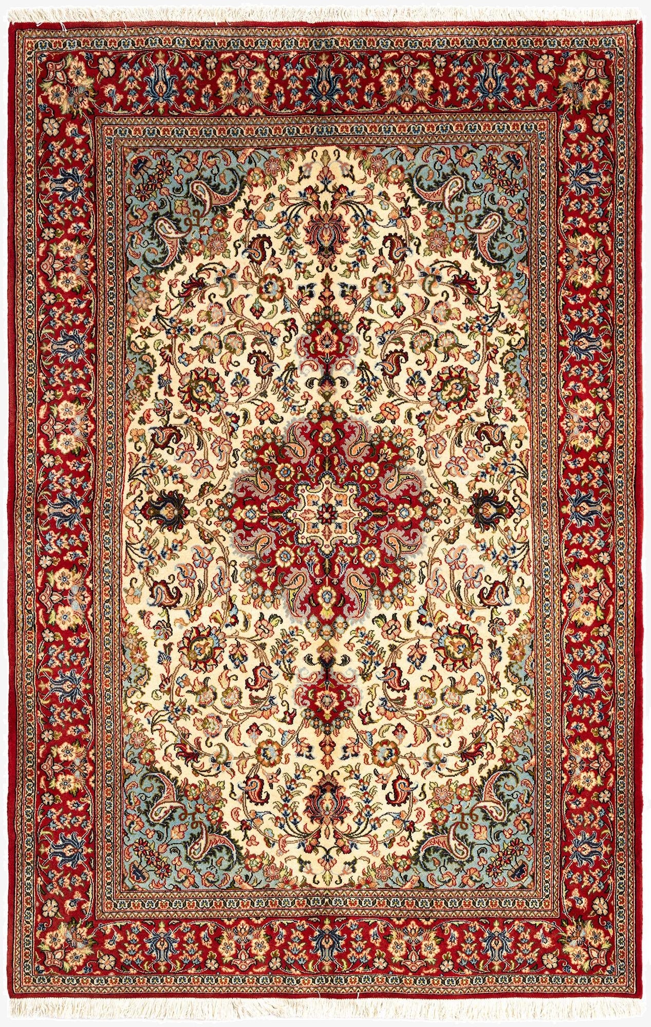  4' 11 x 7' 7  Hand Knotted Qom Persian Rug