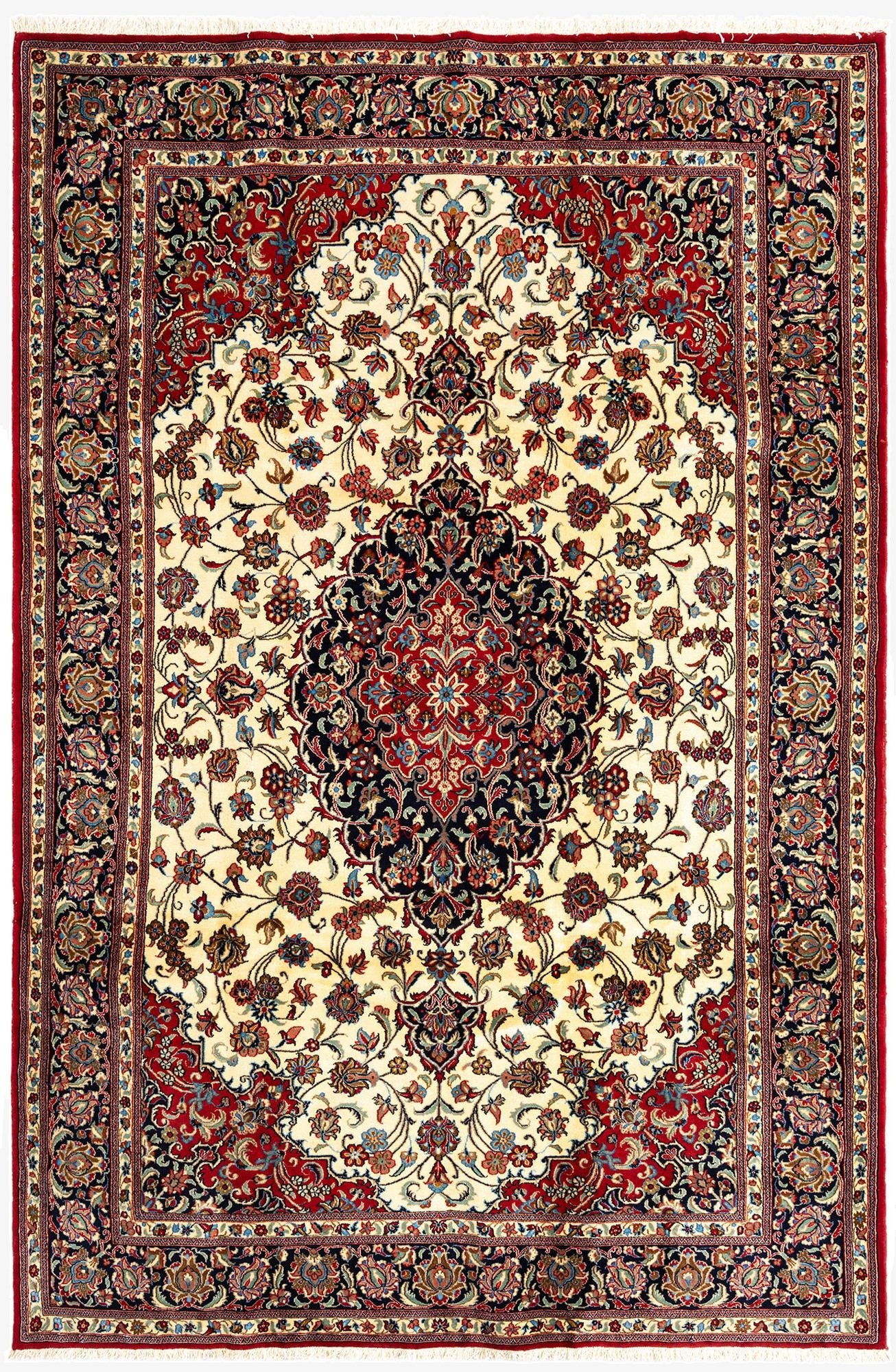  6' 6 x 9' 7  Hand Knotted Qom Persian Rug