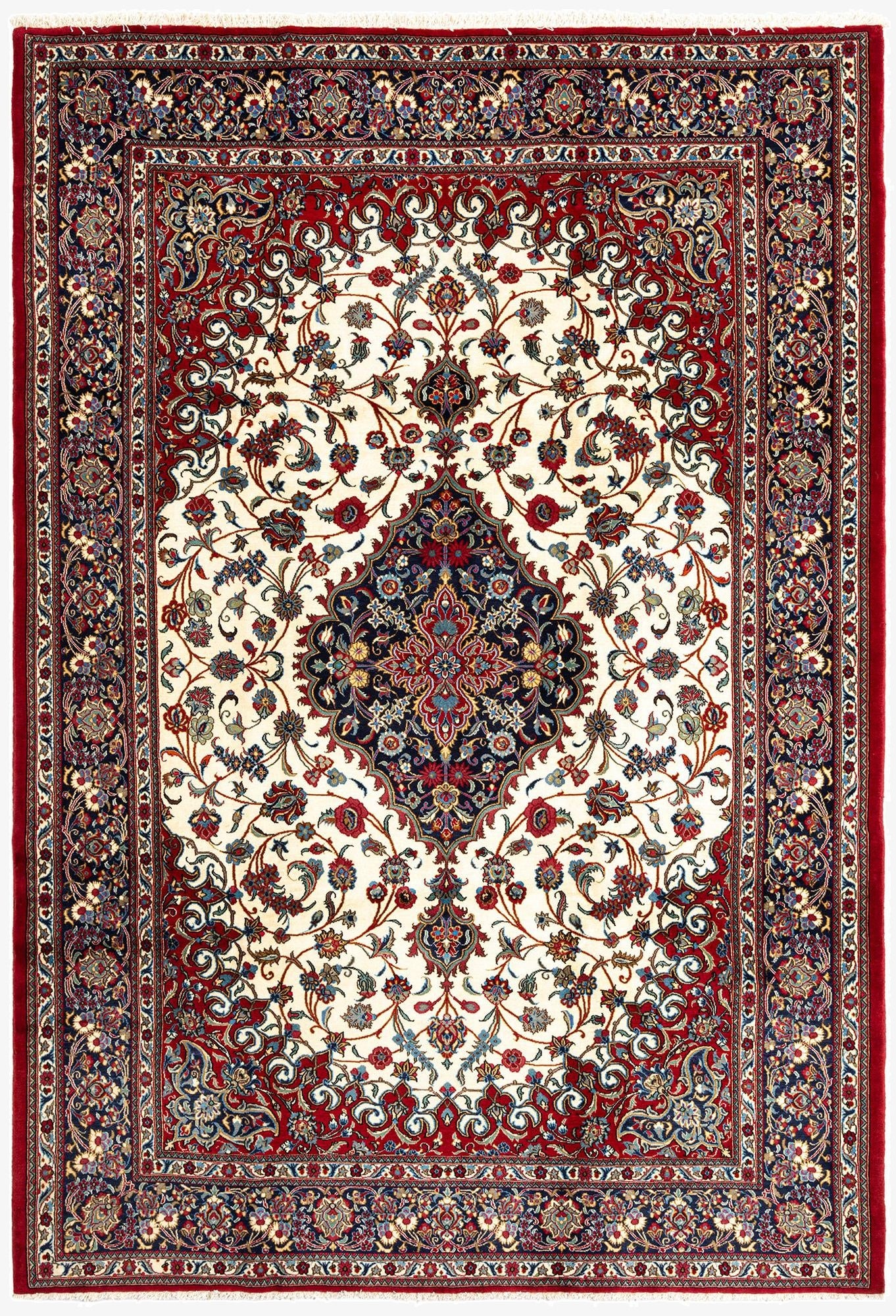  6' 8 x 9' 8  Hand Knotted Qom Persian Rug