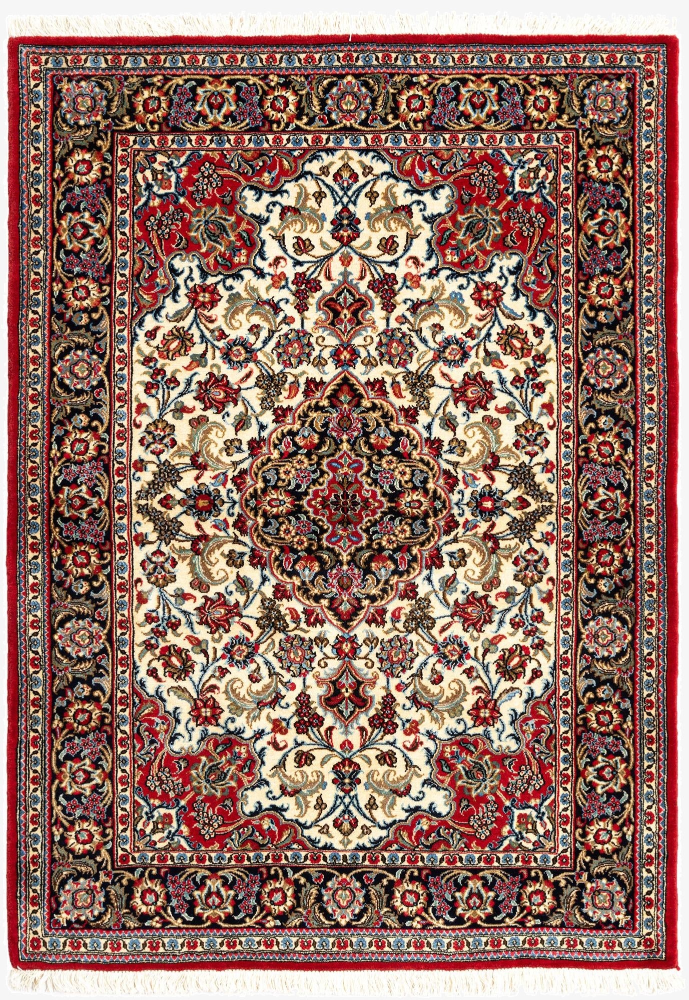  3' 7 x 5'  Hand Knotted Qom Persian Rug