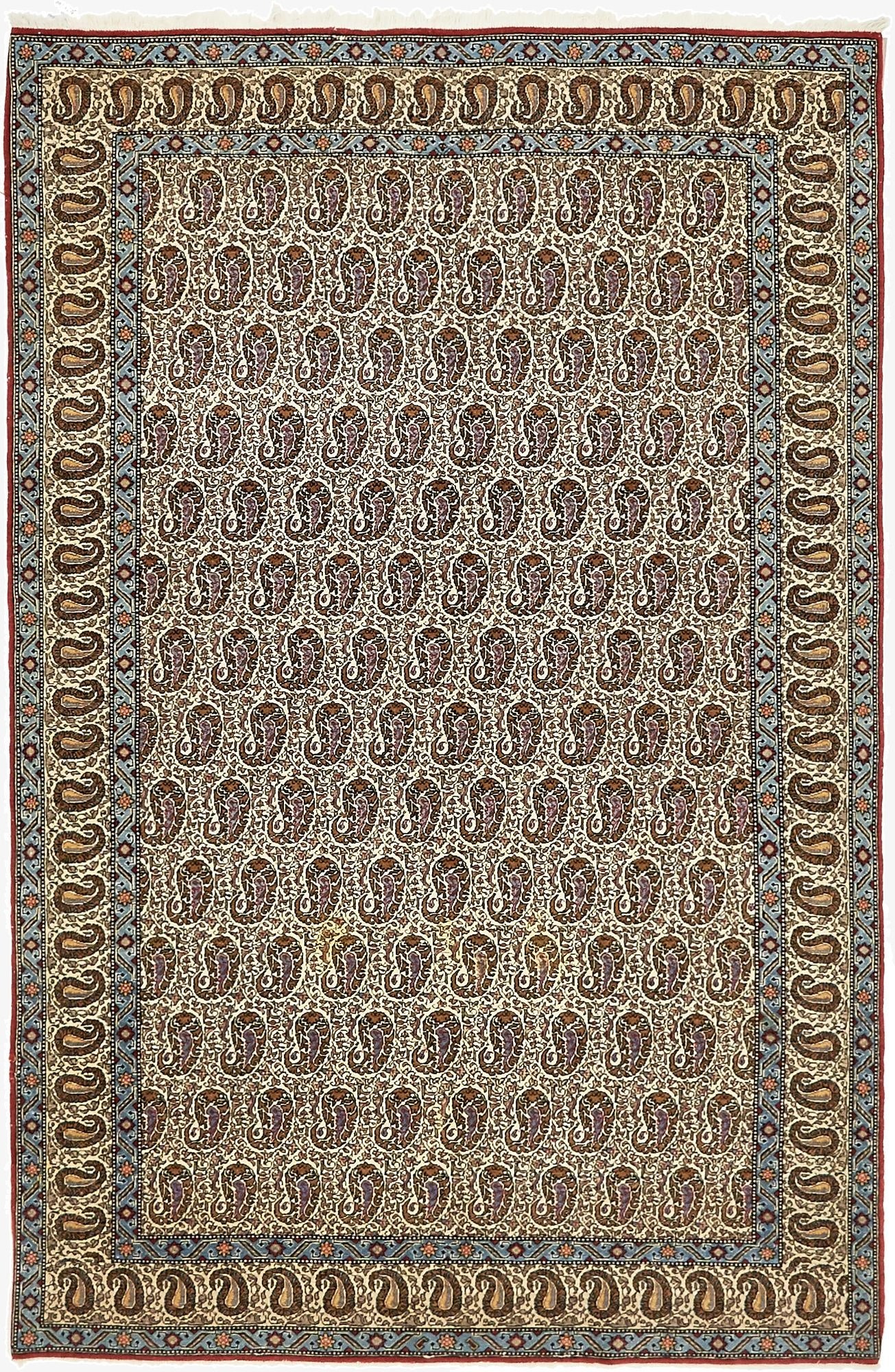  4' 3 x 7'  Hand Knotted Qom Persian Rug
